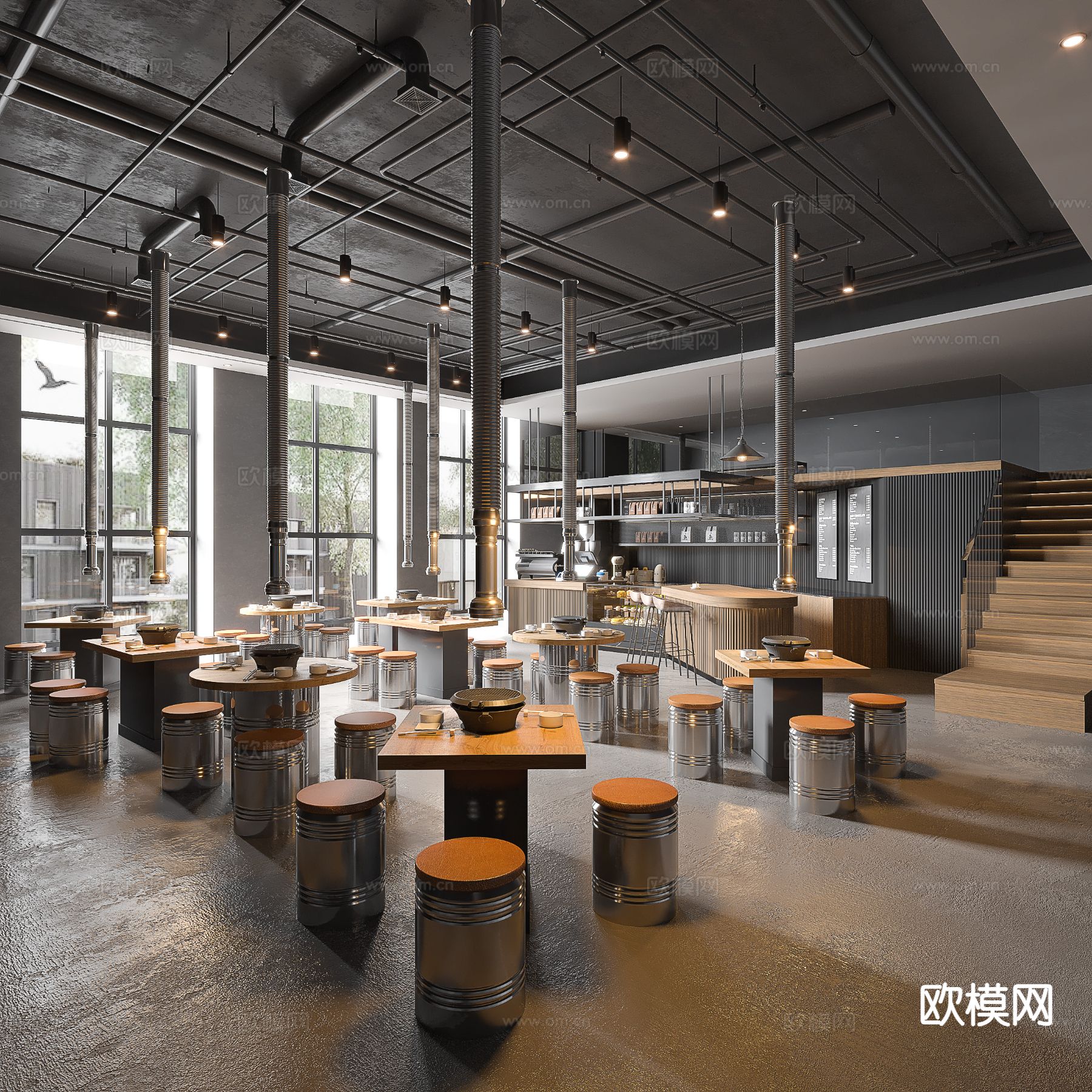 工业风火锅店3d模型下载