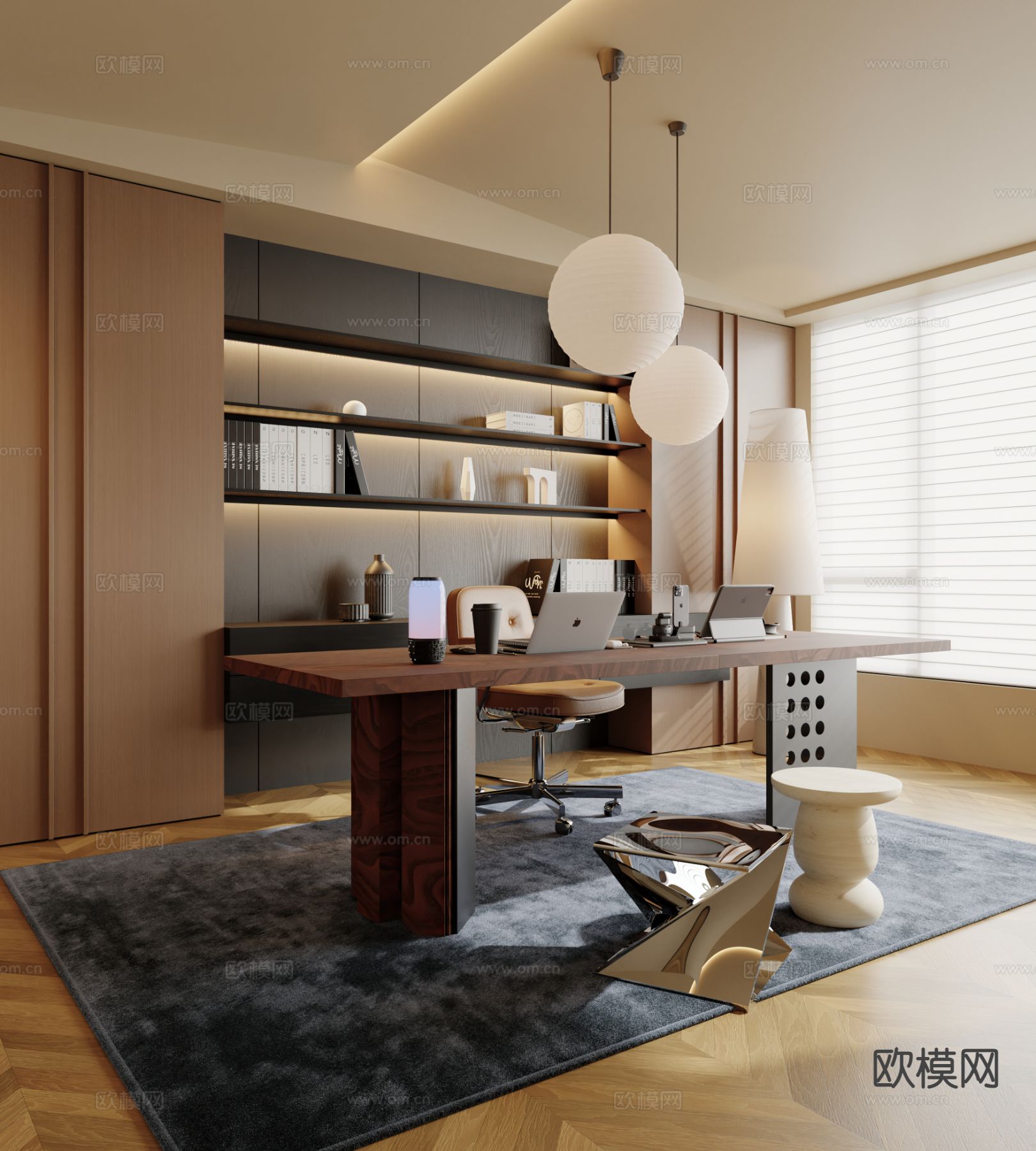 中古风书房su模型下载（渲染图2）