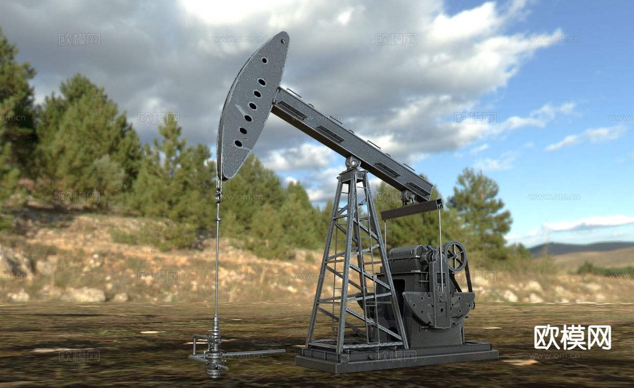 工业设备 抽油机 采油机3d模型下载（渲染图1）