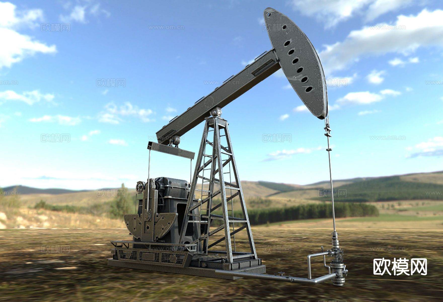 工业设备 抽油机 采油机3d模型下载（渲染图6）