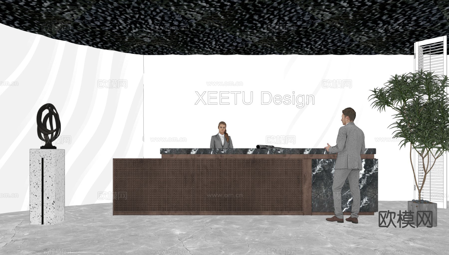 轻奢公司前台 接待厅su模型下载（渲染图1）