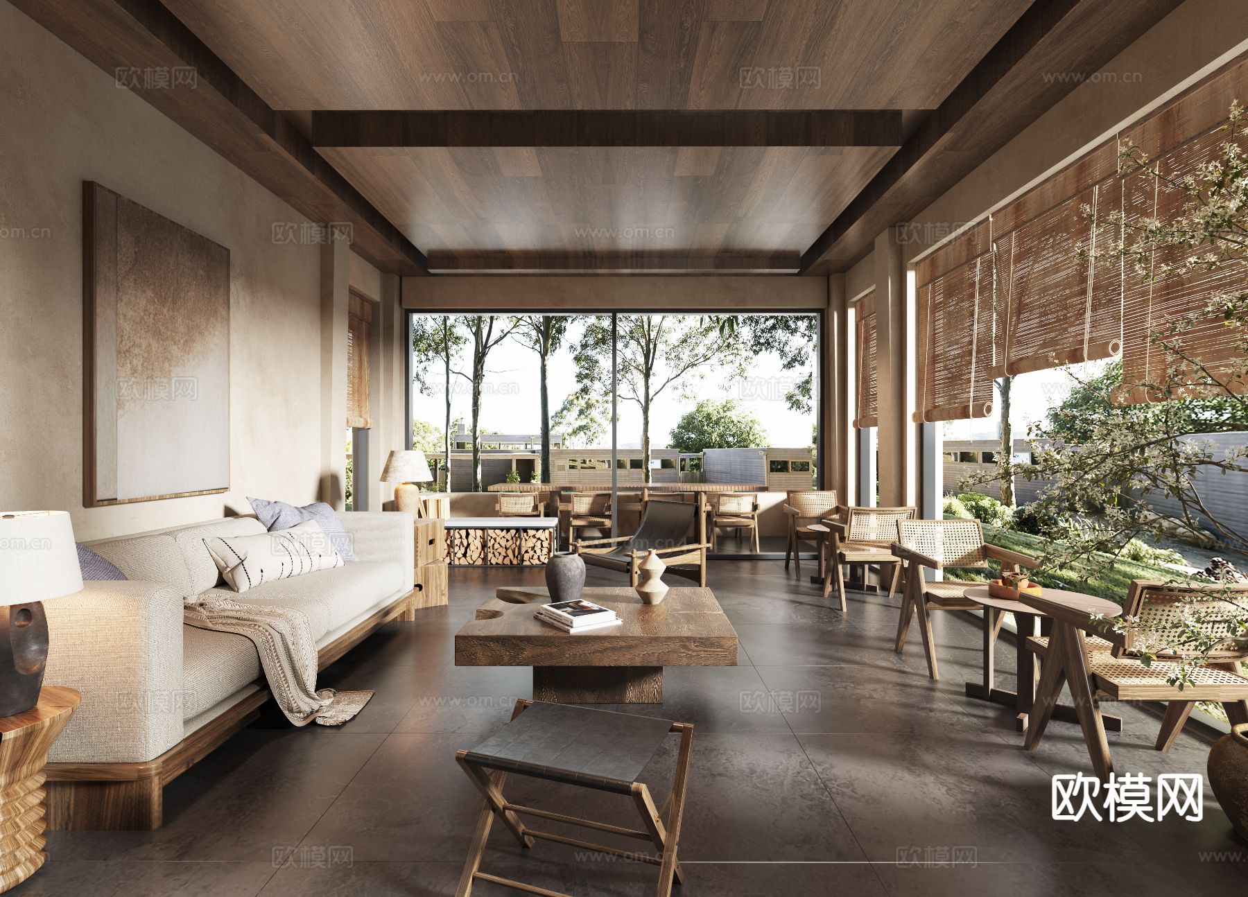 侘寂民宿大堂 接待大厅su模型下载（渲染图3）