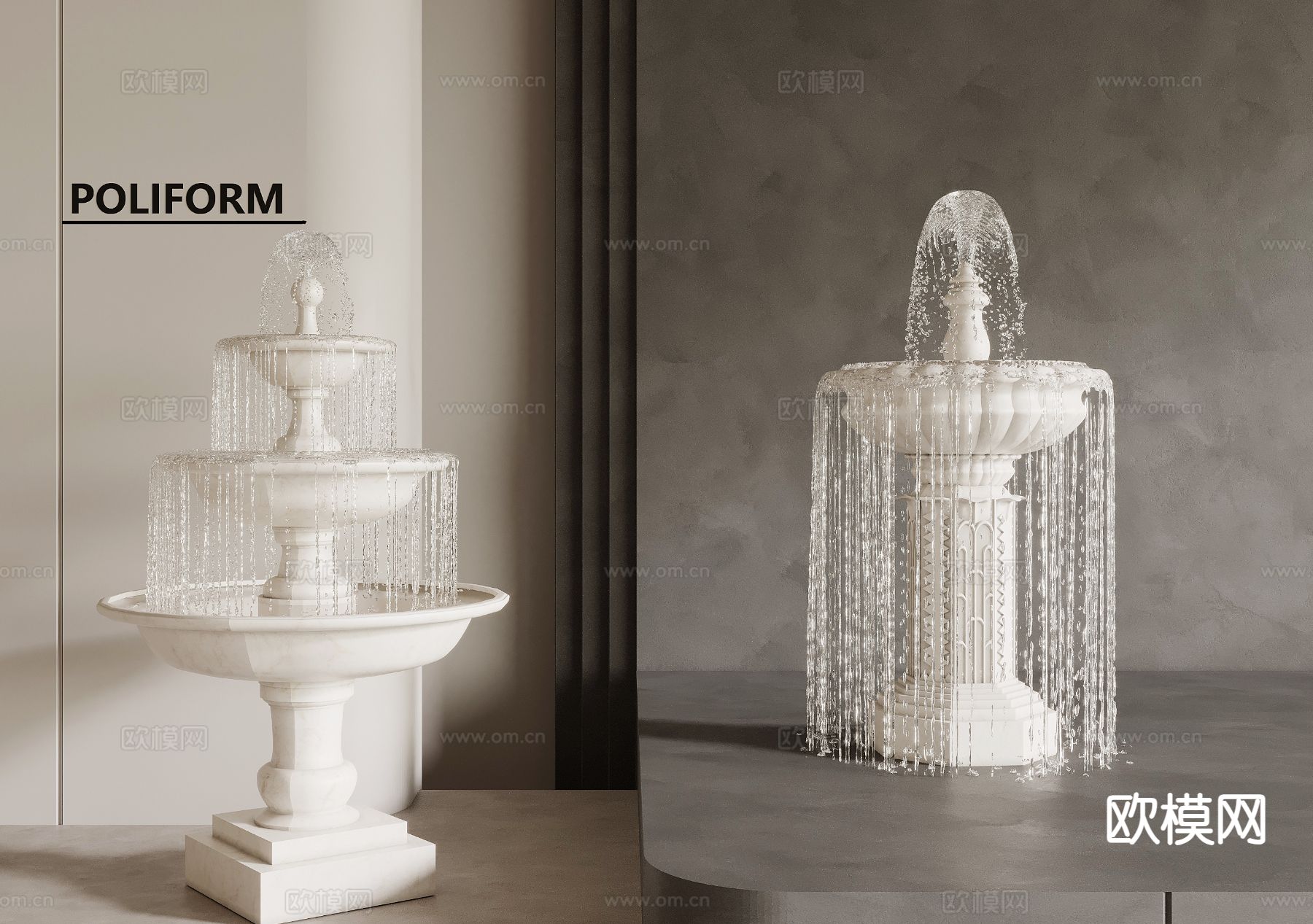 欧式喷泉 流水水景3d模型下载