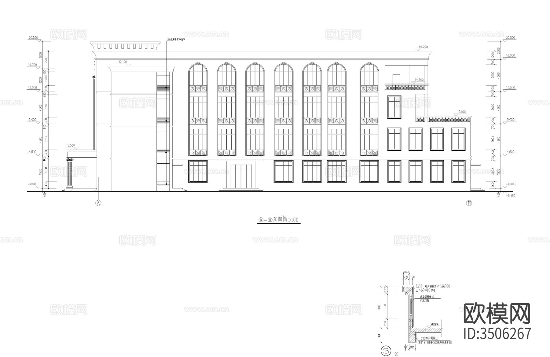 食堂建筑cad施工图下载（渲染图4）