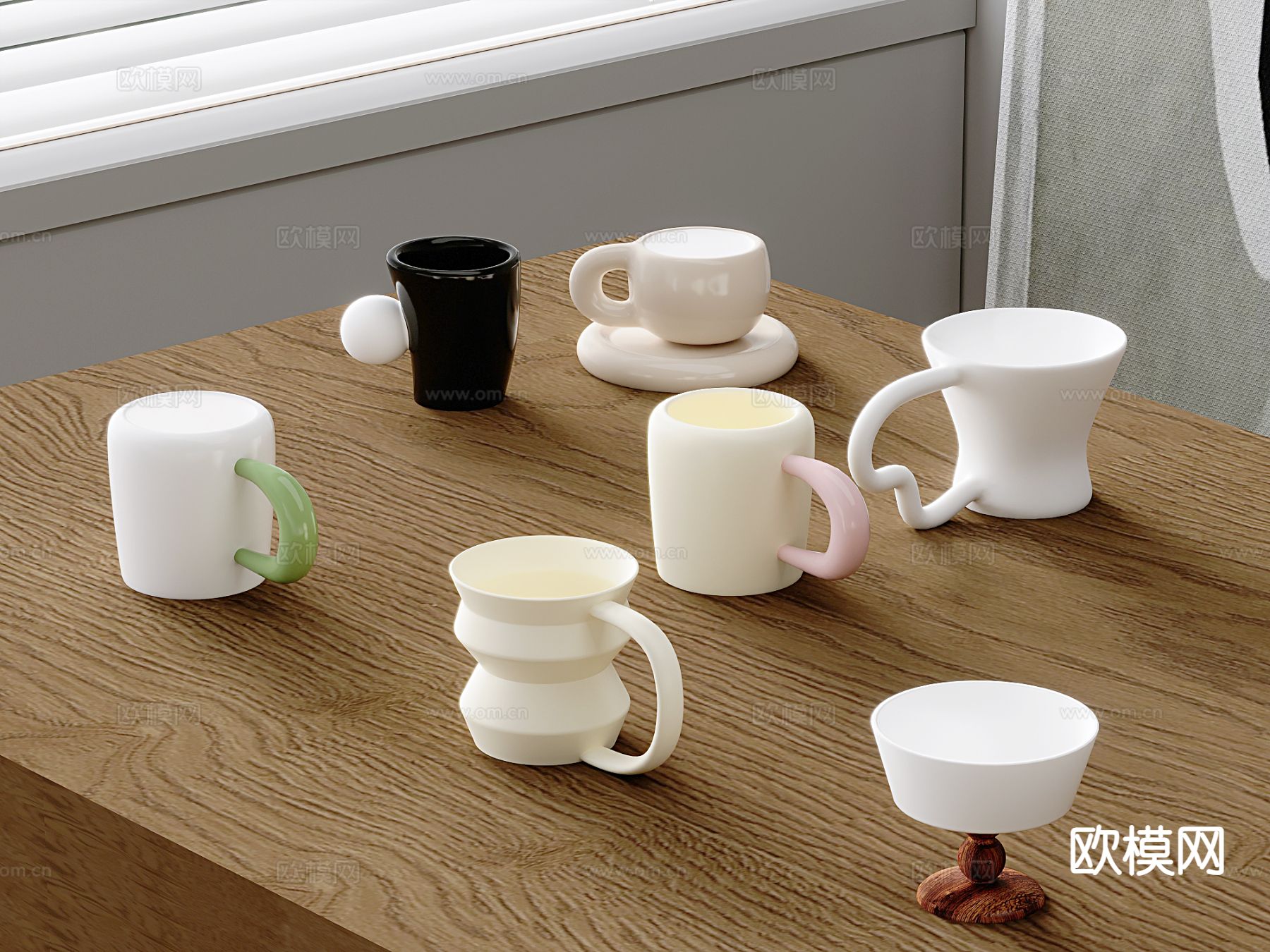 复古马克杯 陶瓷杯子 咖啡杯 杯子su模型下载（渲染图2）