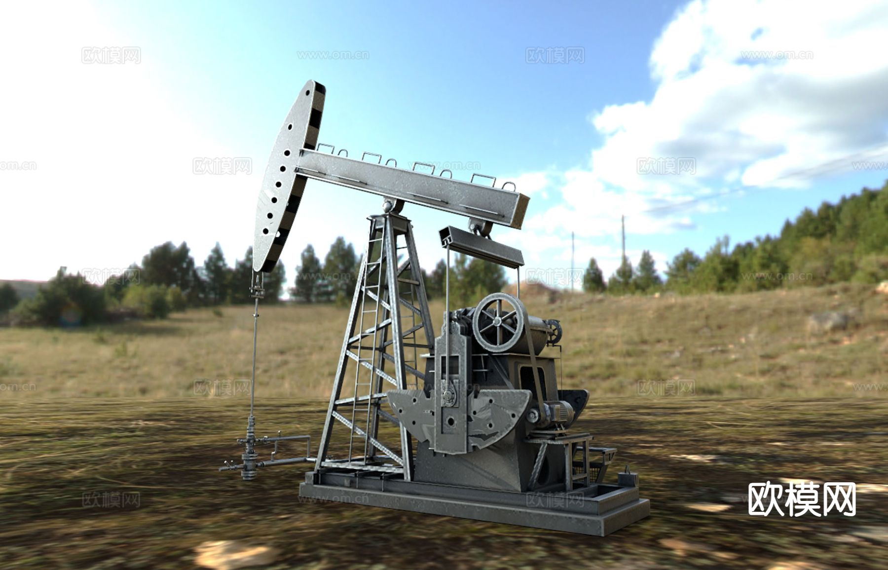 工业设备 抽油机 采油机3d模型下载（渲染图2）