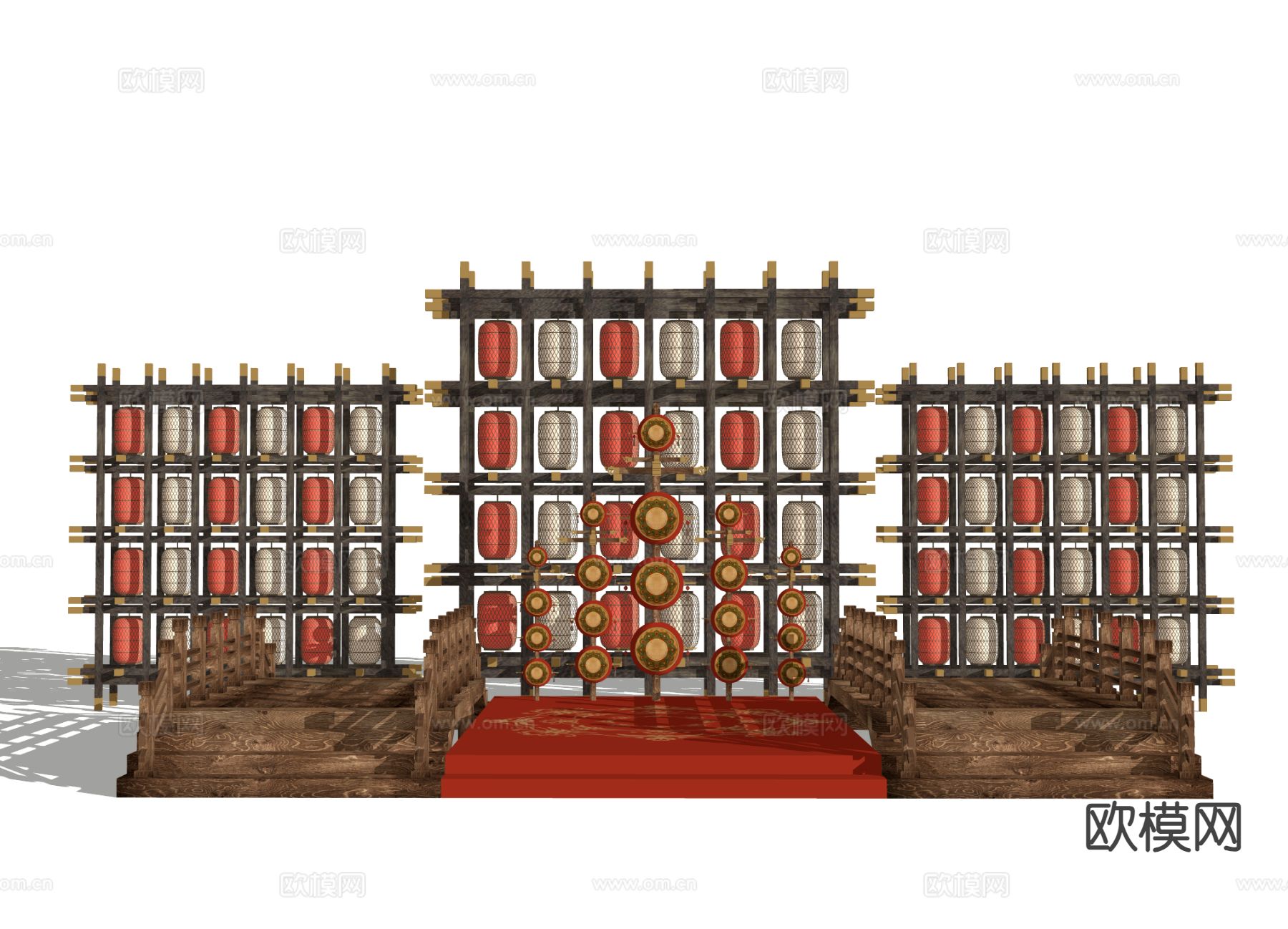 新中式古风舞台su模型下载（渲染图1）