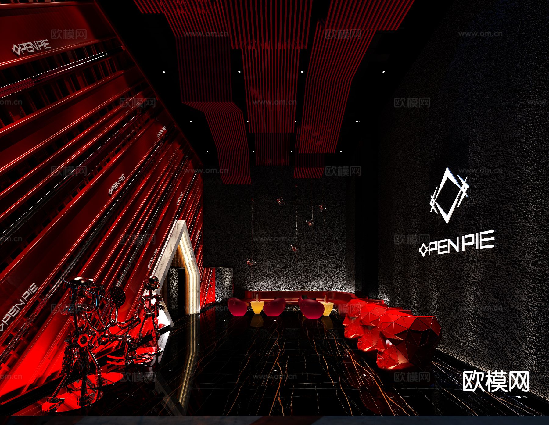 暗黑风酒吧前厅 接待区3d模型下载（渲染图1）