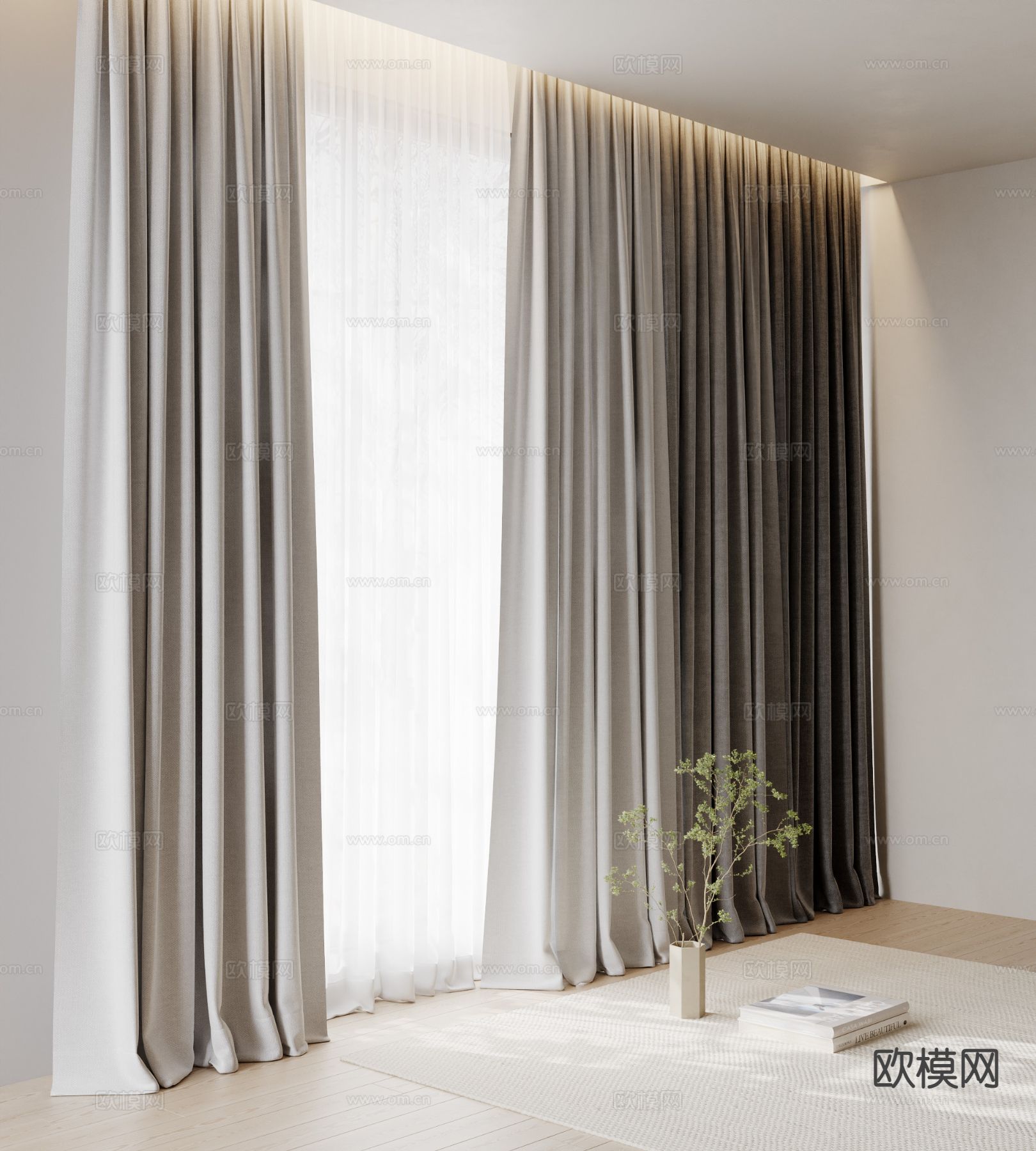 现代窗帘 窗纱3d模型下载