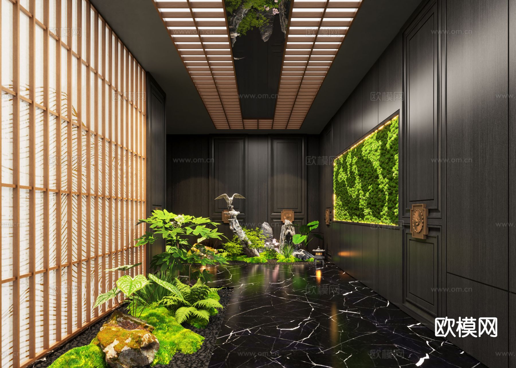 现代过道景观 室内造景3d模型下载