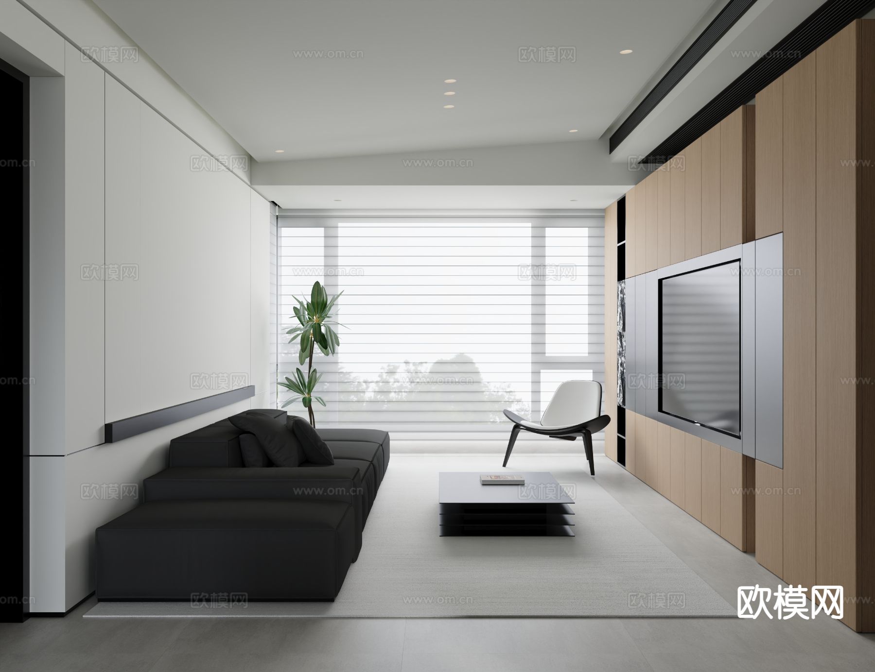 高级灰客餐厅3d模型下载（渲染图1）