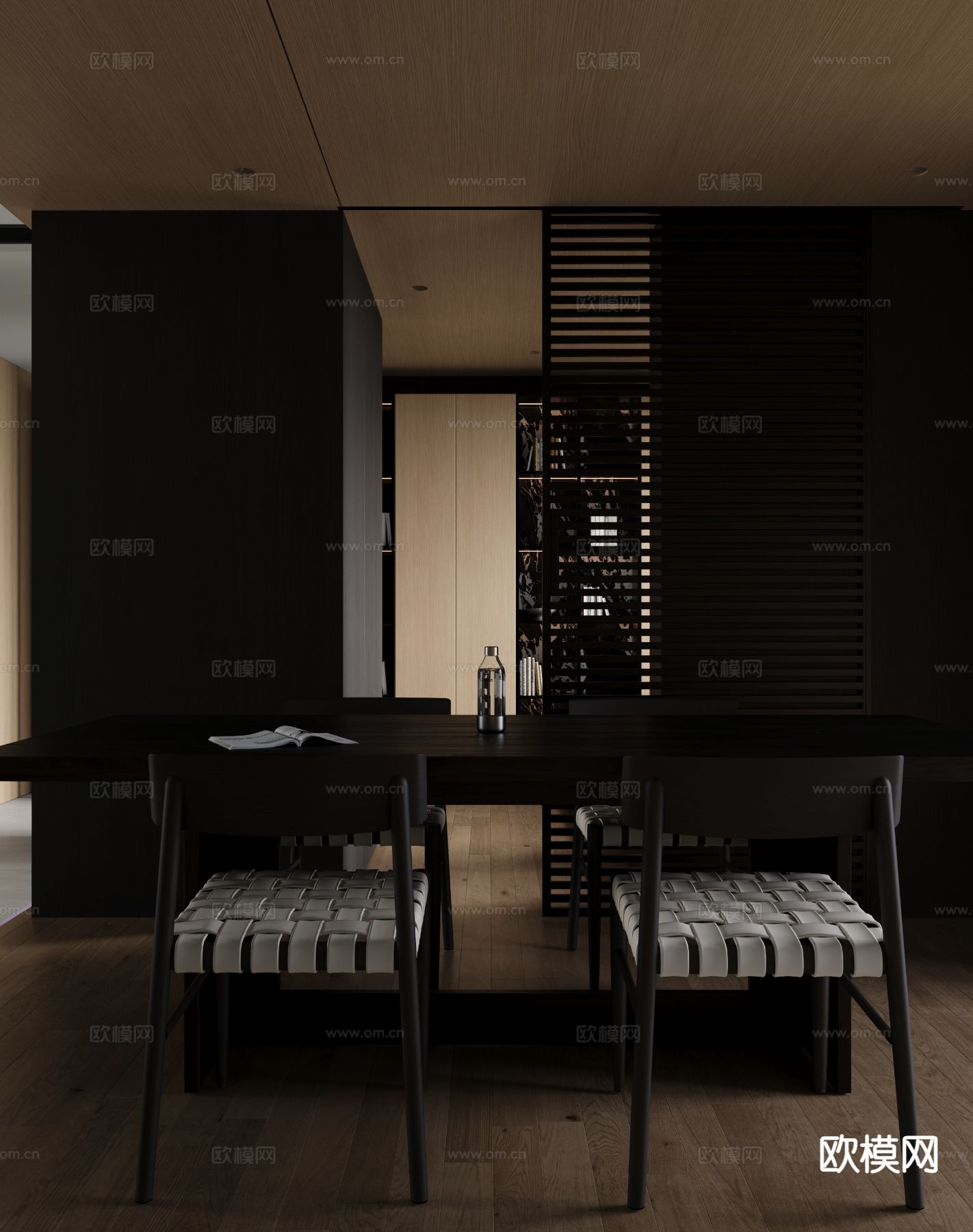 高级灰客餐厅3d模型下载（渲染图2）
