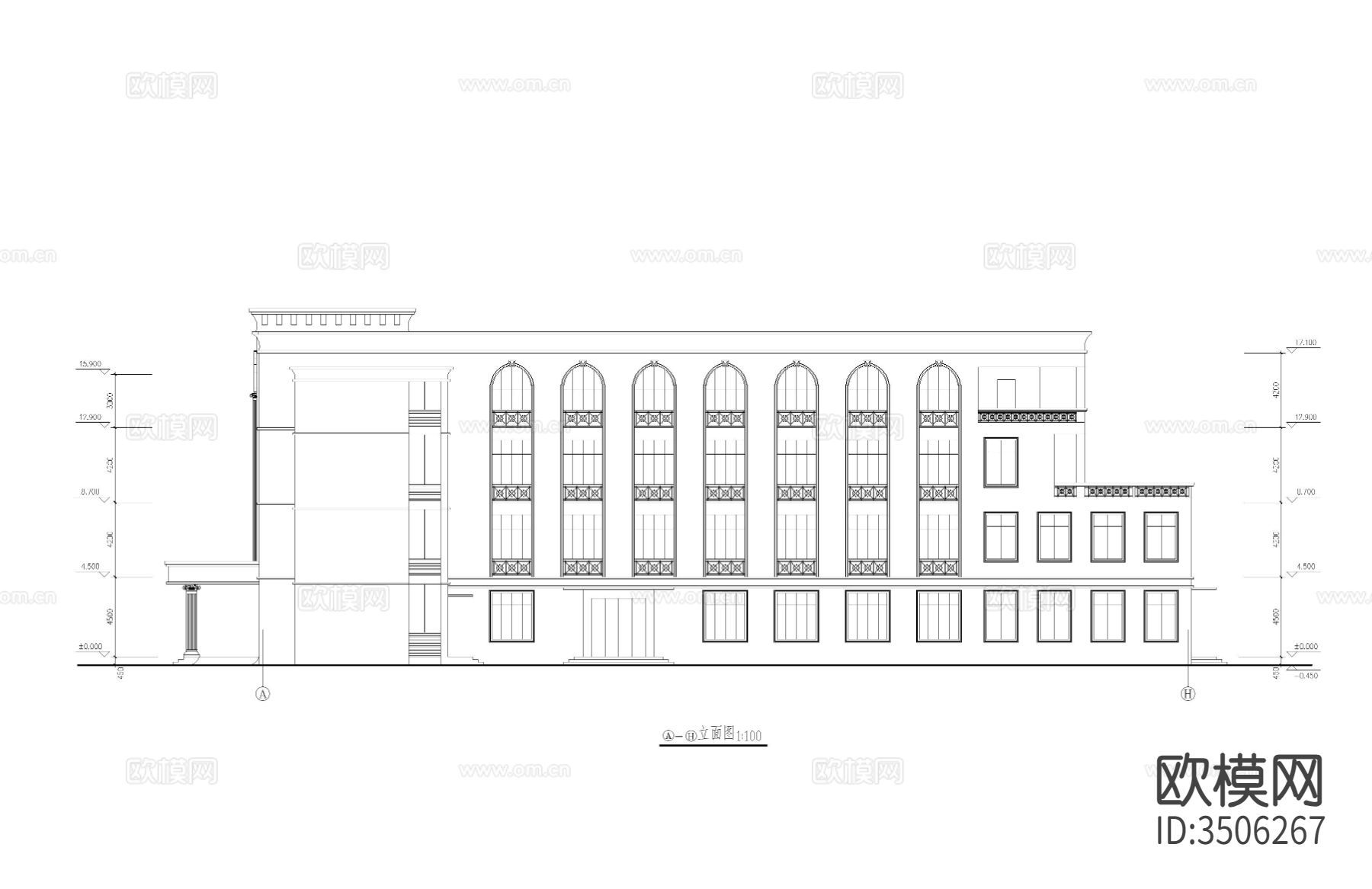 食堂建筑cad施工图下载（渲染图8）