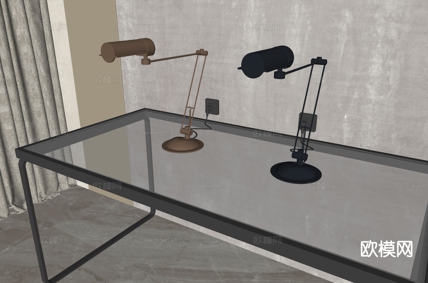 现代金属台灯su模型下载（渲染图1）