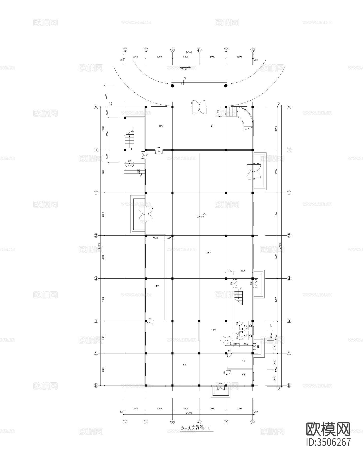 食堂建筑cad施工图下载（渲染图3）