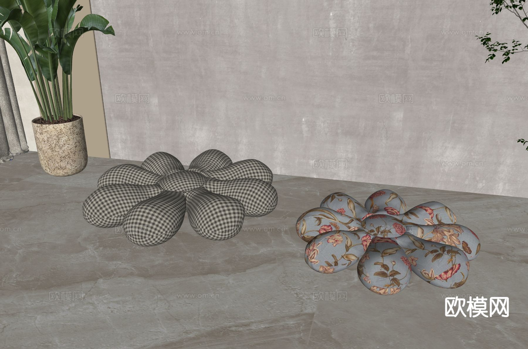 美式蒲团 坐垫su模型下载（渲染图1）