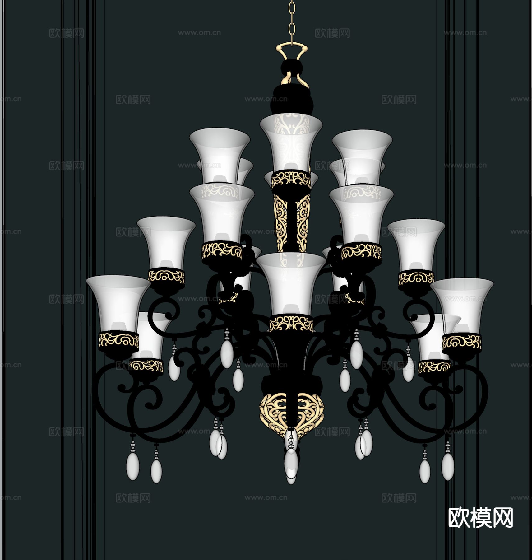 欧式水晶灯 吊灯su模型下载（渲染图1）