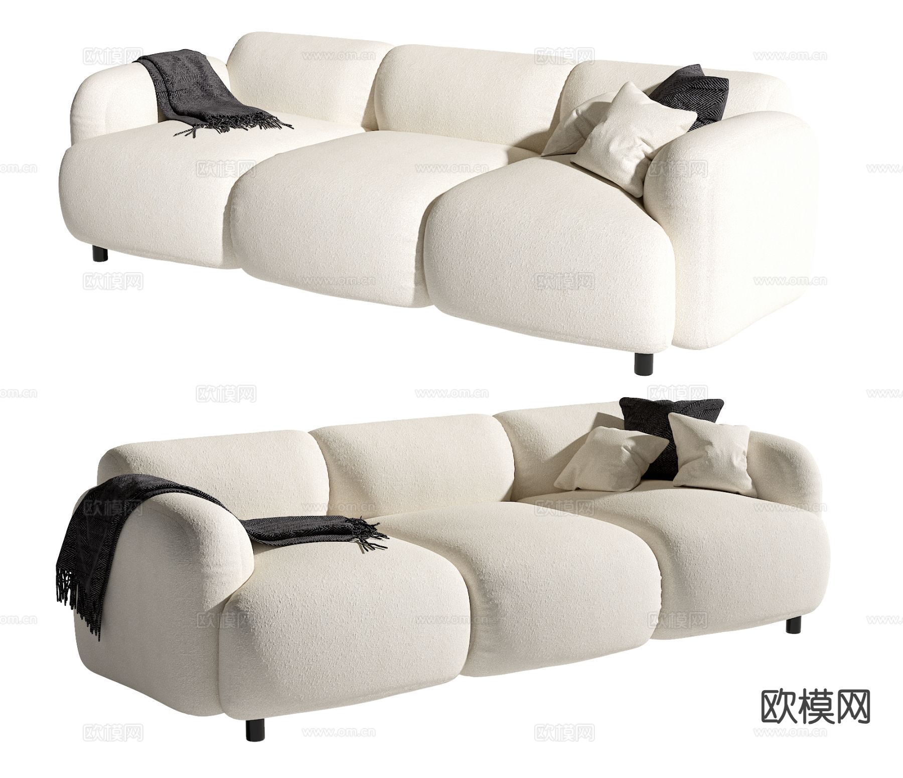 三人沙发 软体沙发3d模型下载