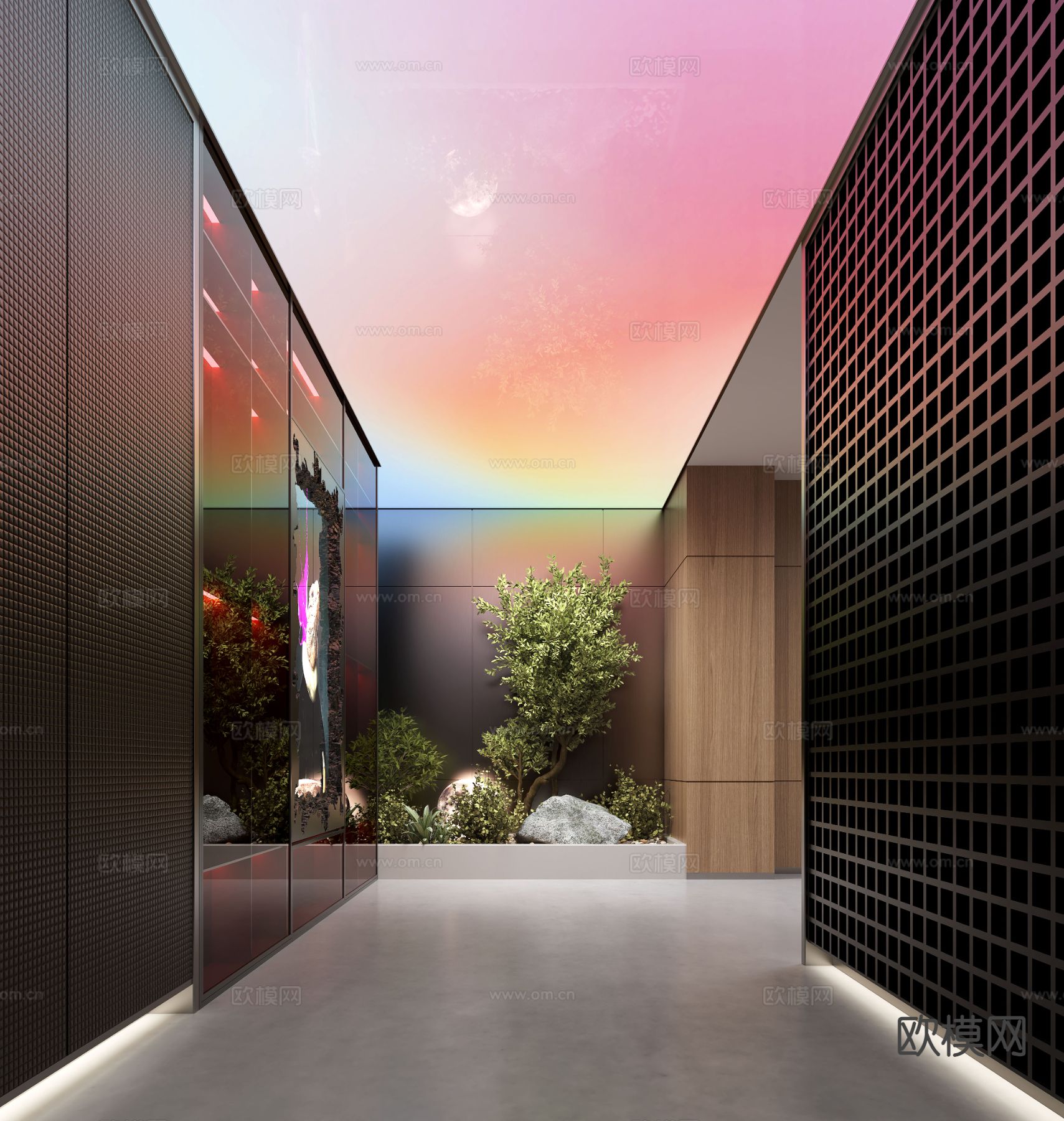 现代过道造景 景观植物su模型下载（渲染图2）