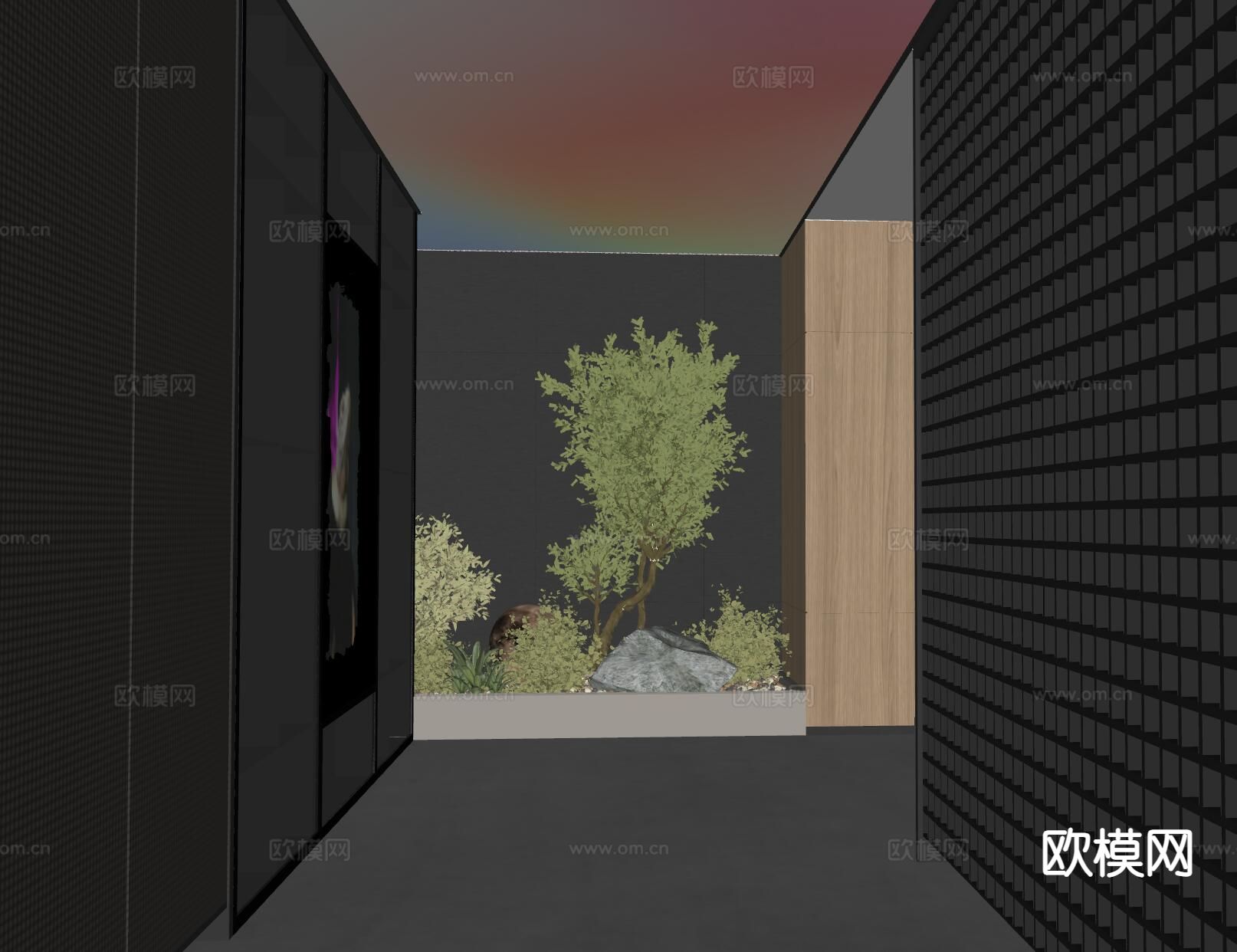 现代过道造景 景观植物su模型下载（渲染图1）