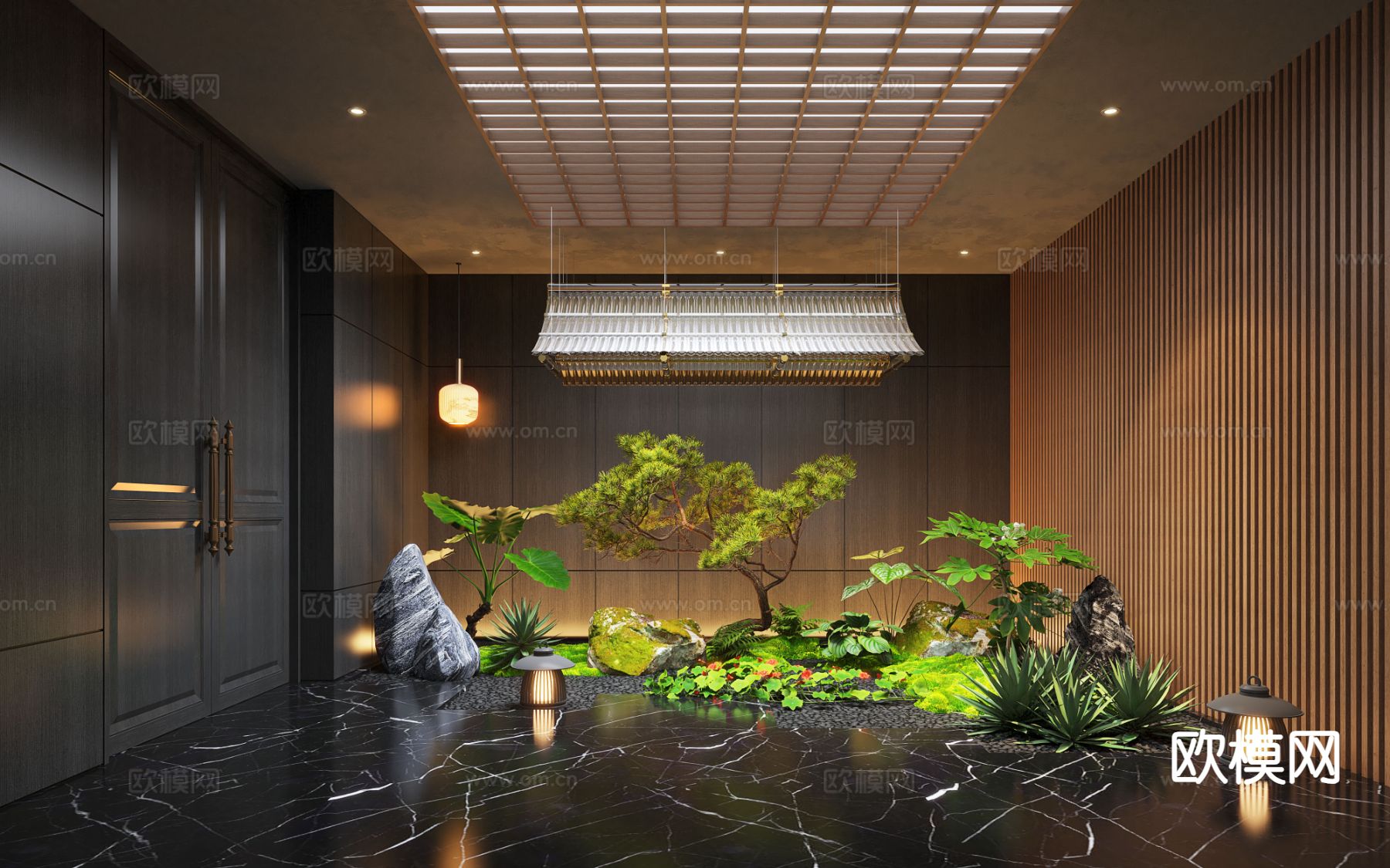 现代过道景观 植物造景su模型下载（渲染图2）