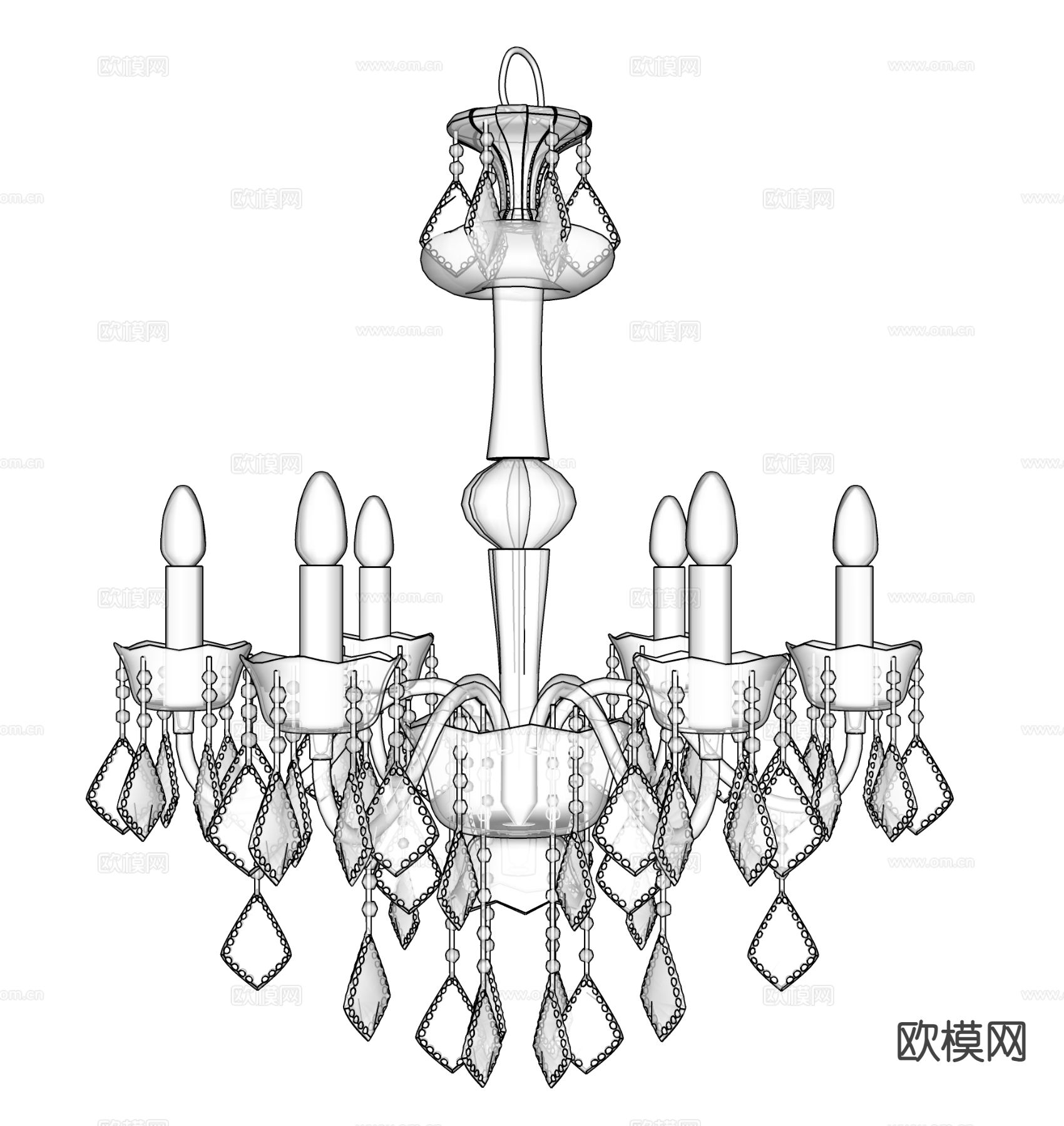 欧式水晶灯 吊灯su模型下载（渲染图1）