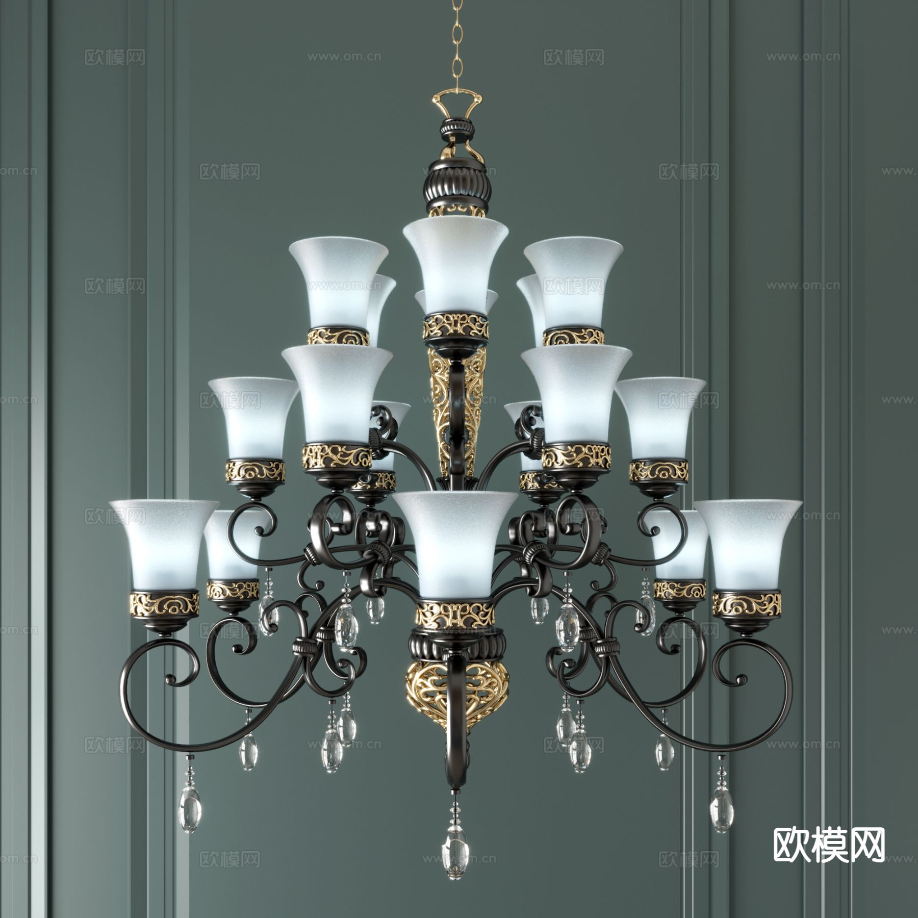欧式水晶灯 吊灯su模型下载（渲染图2）