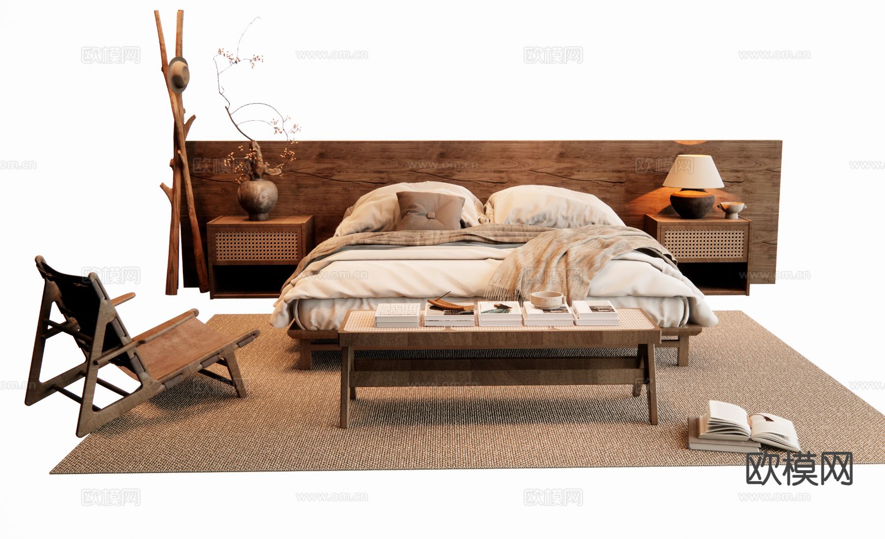 侘寂双人床su模型下载（渲染图2）
