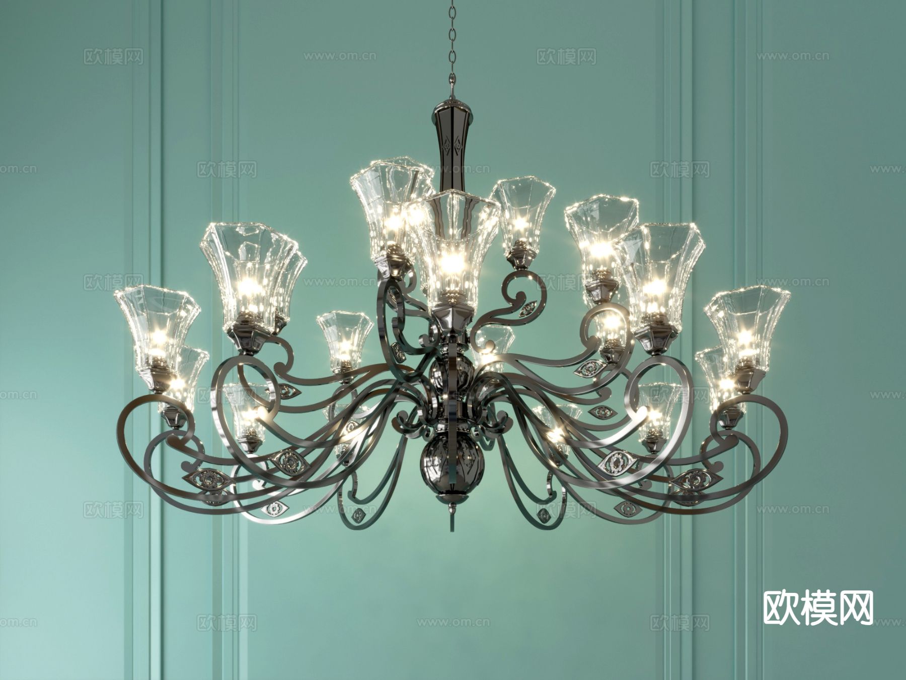 欧式水晶灯 吊灯su模型下载（渲染图2）
