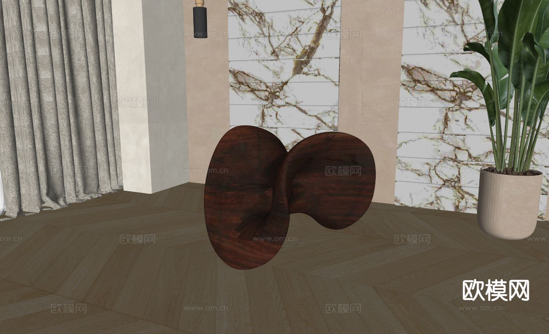 新中式实木马凳su模型下载（渲染图1）