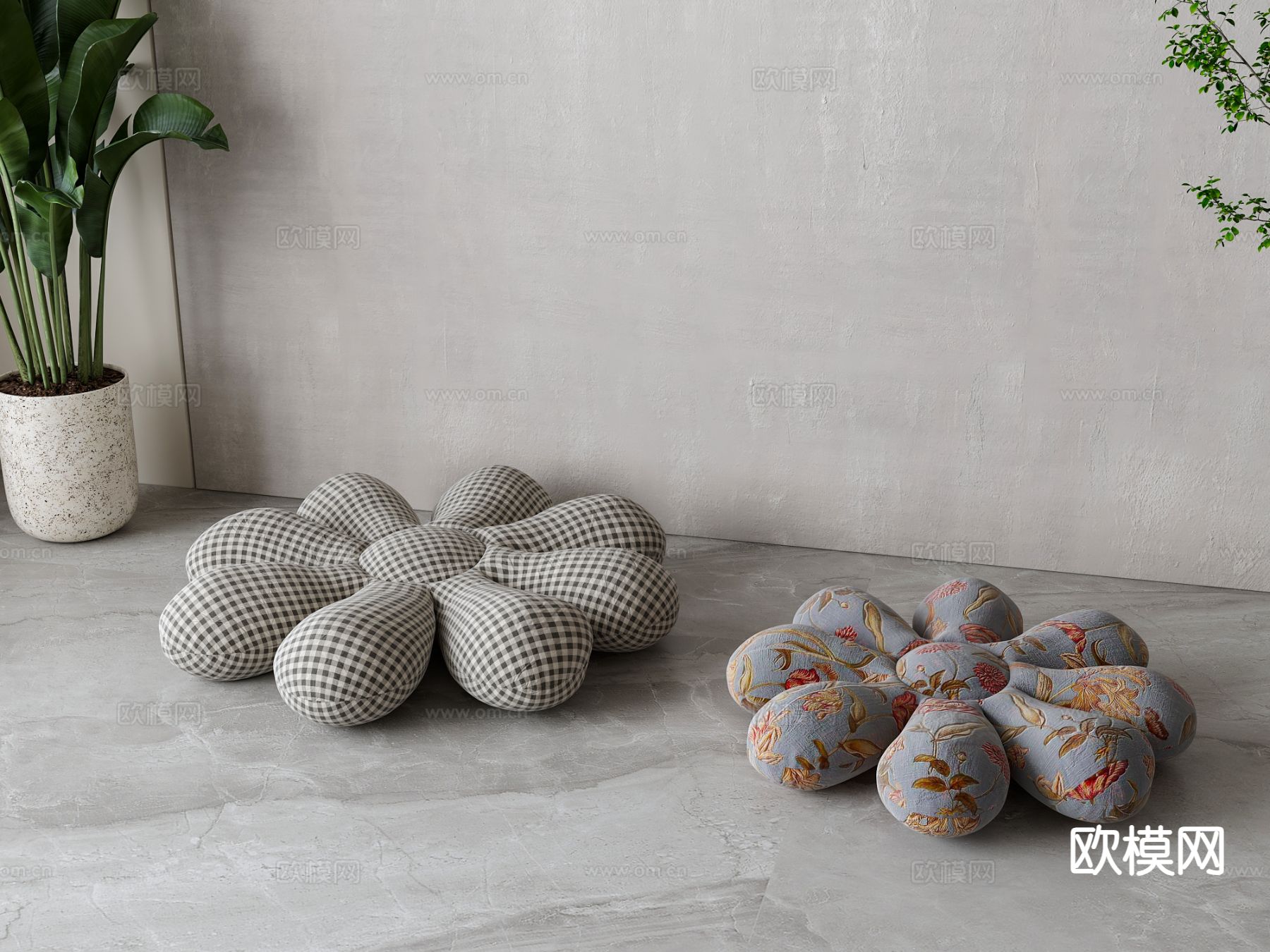 美式蒲团 坐垫su模型下载（渲染图2）