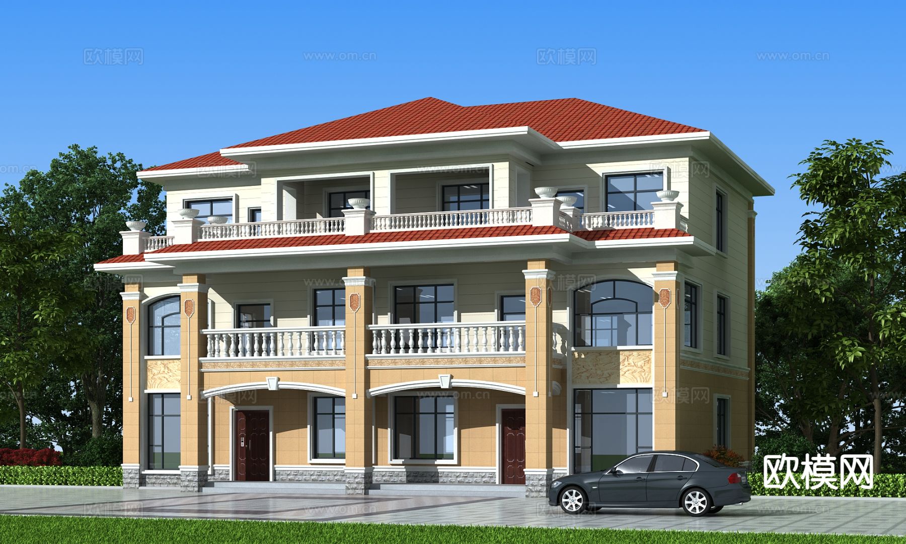 双拼别墅外观3d模型下载