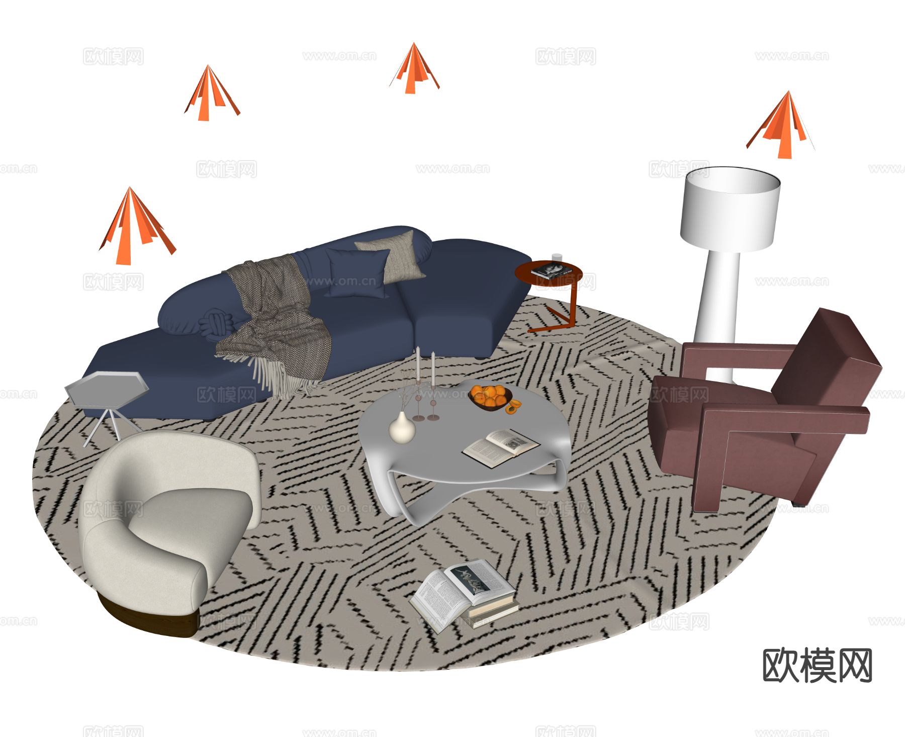 现代组合沙发su模型下载（渲染图1）
