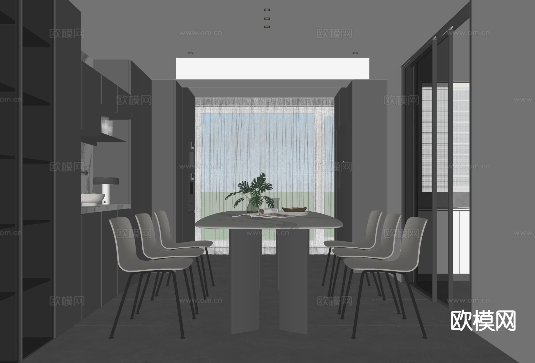 暗黑风餐厅su模型下载（渲染图1）