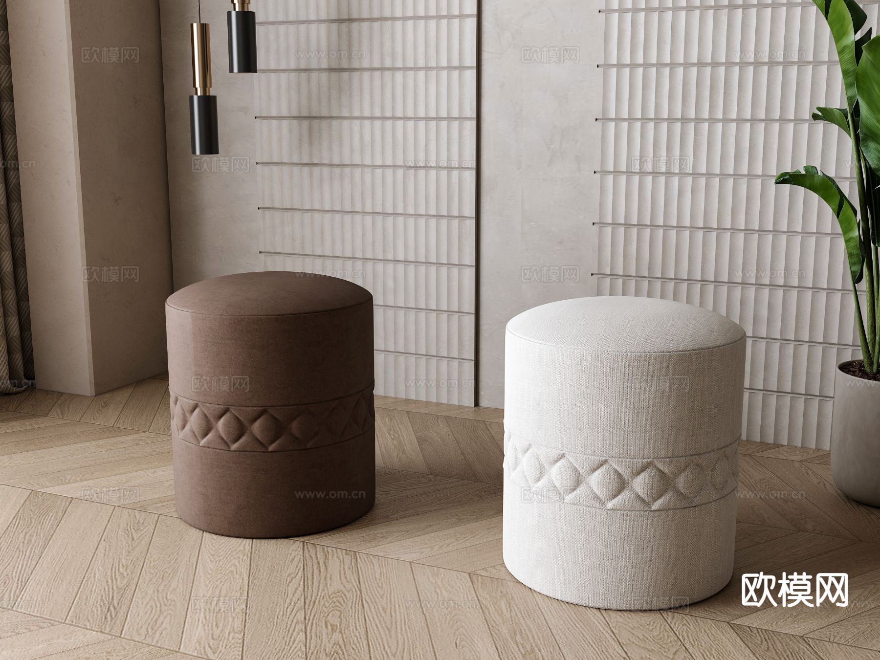 简欧凳子su模型下载（渲染图2）