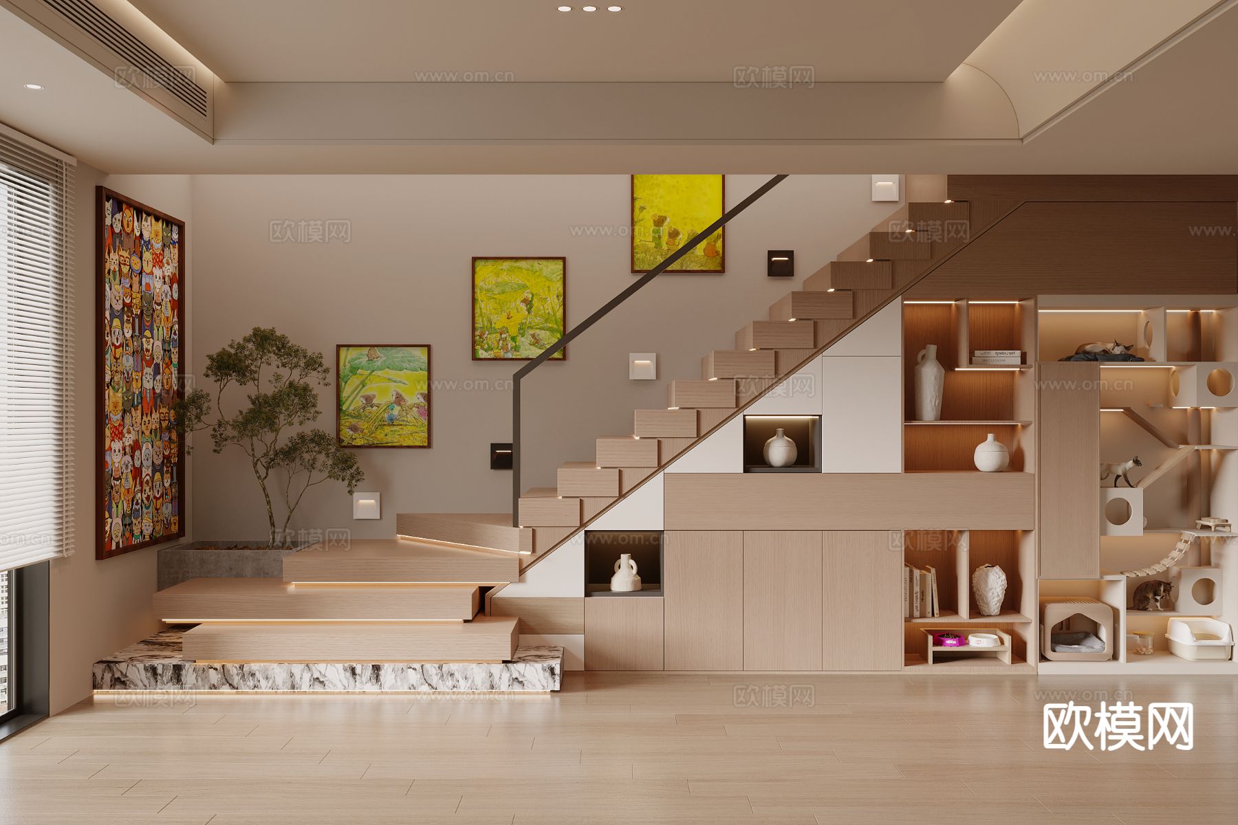 现代楼梯柜 猫爬架3d模型下载