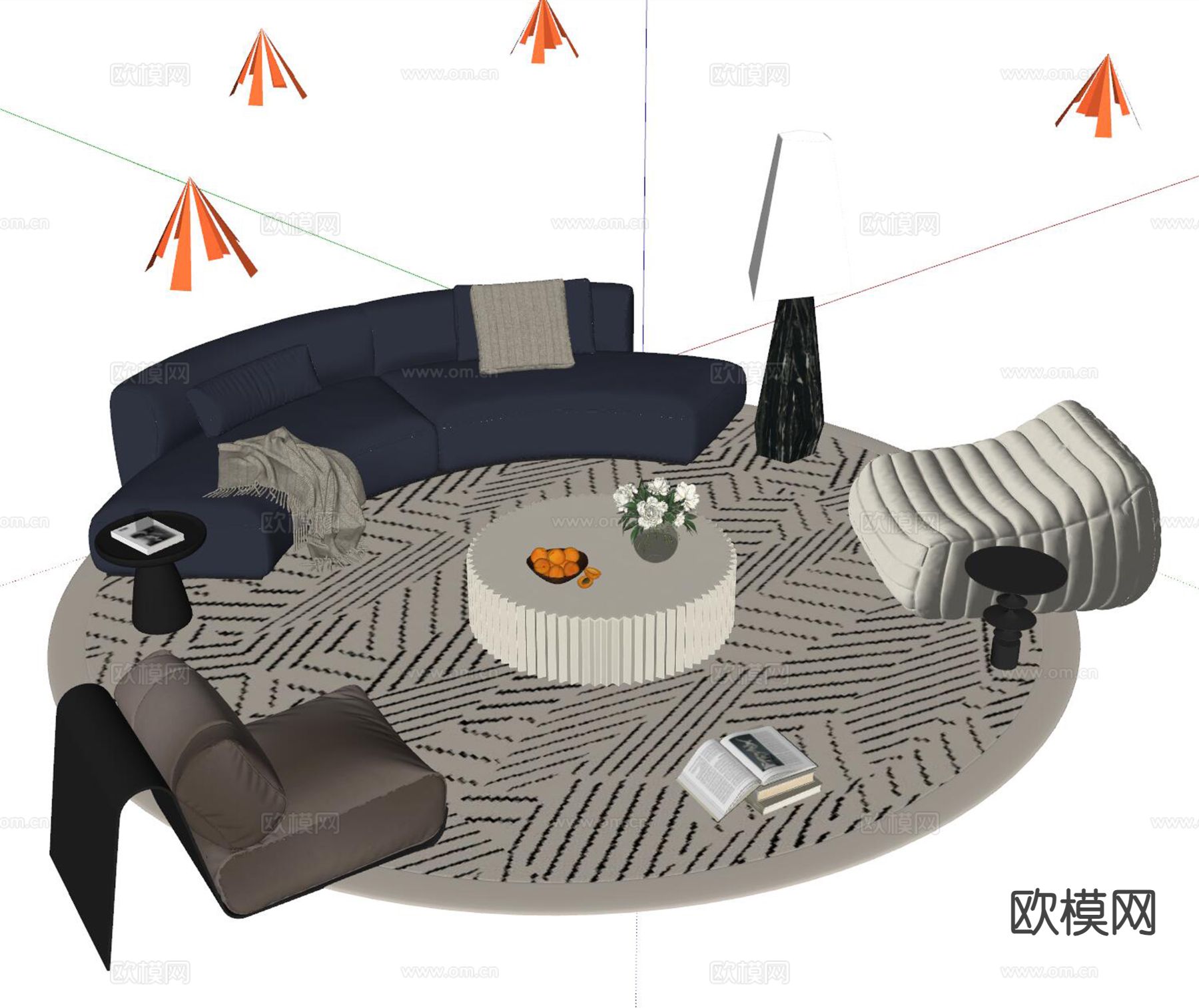 现代组合沙发su模型下载（渲染图1）