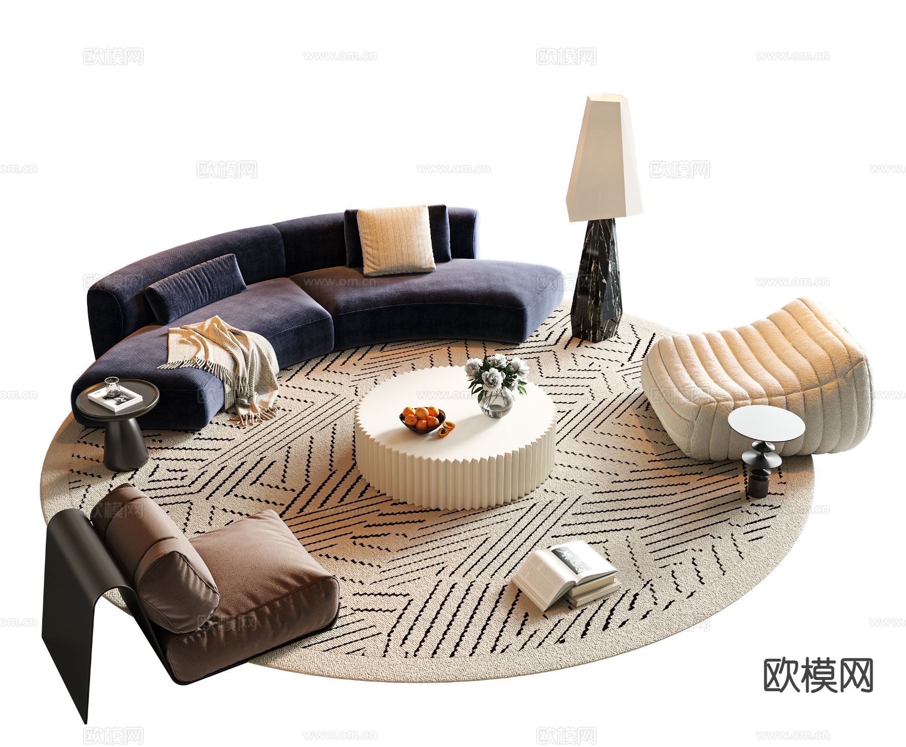 现代组合沙发su模型下载（渲染图2）