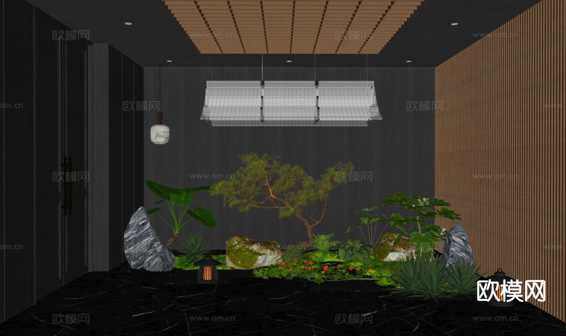 现代过道景观 植物造景su模型下载（渲染图1）