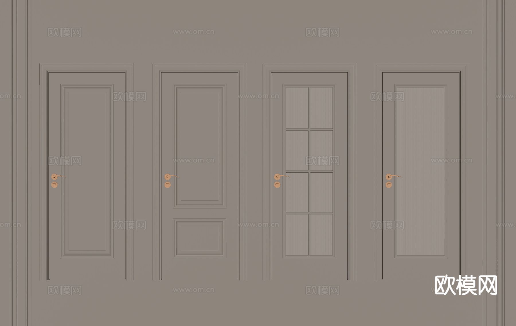 欧式木门 单开门 厨卫门su模型下载（渲染图1）