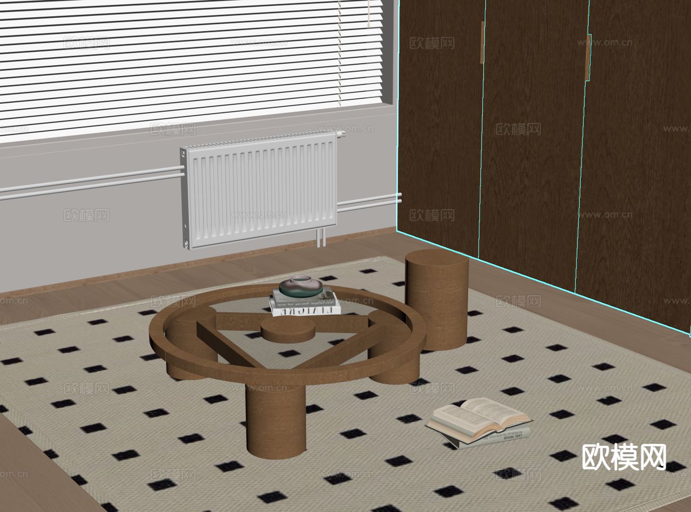 中古风茶几su模型下载（渲染图1）