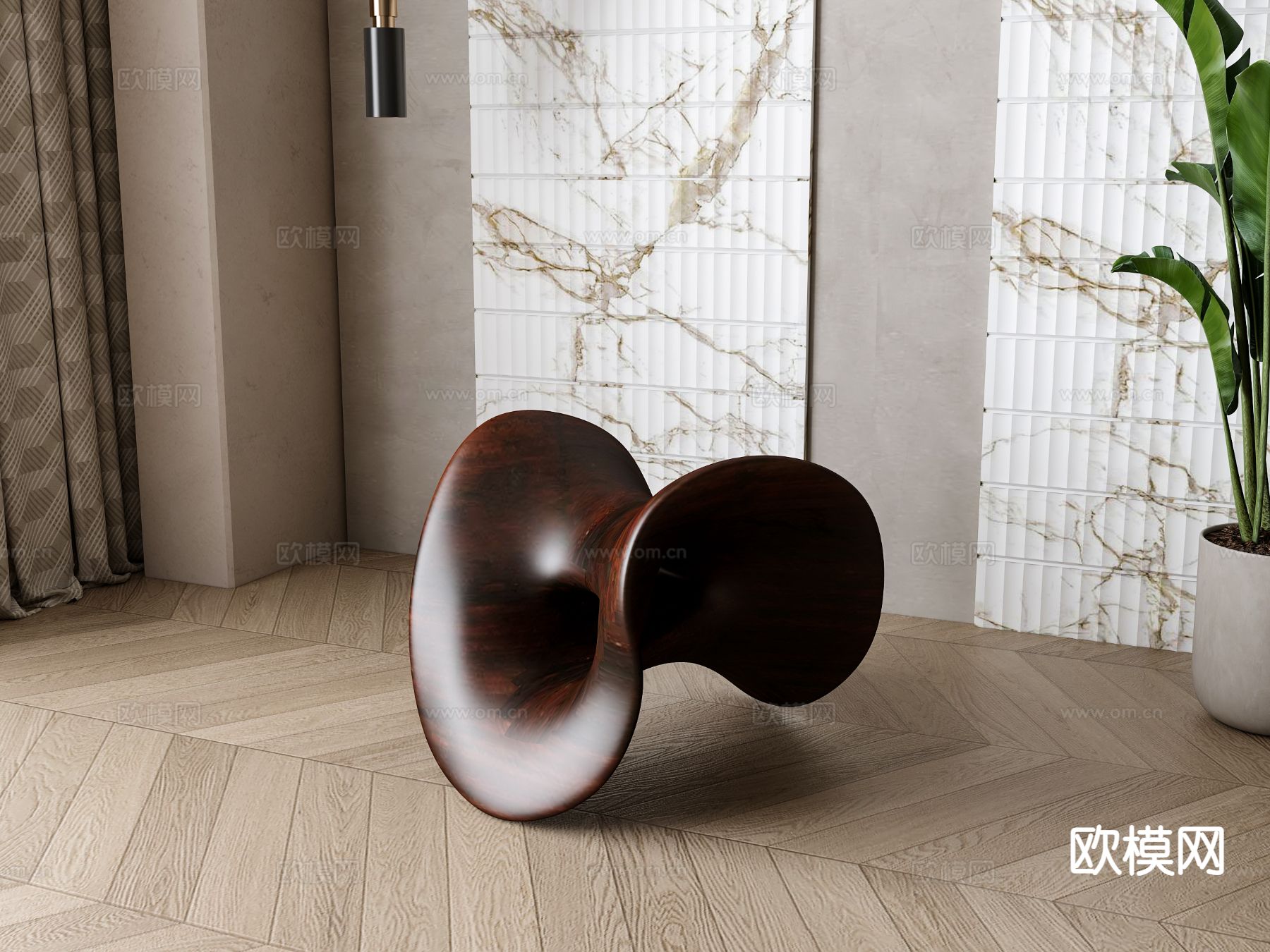 新中式实木马凳su模型下载（渲染图2）