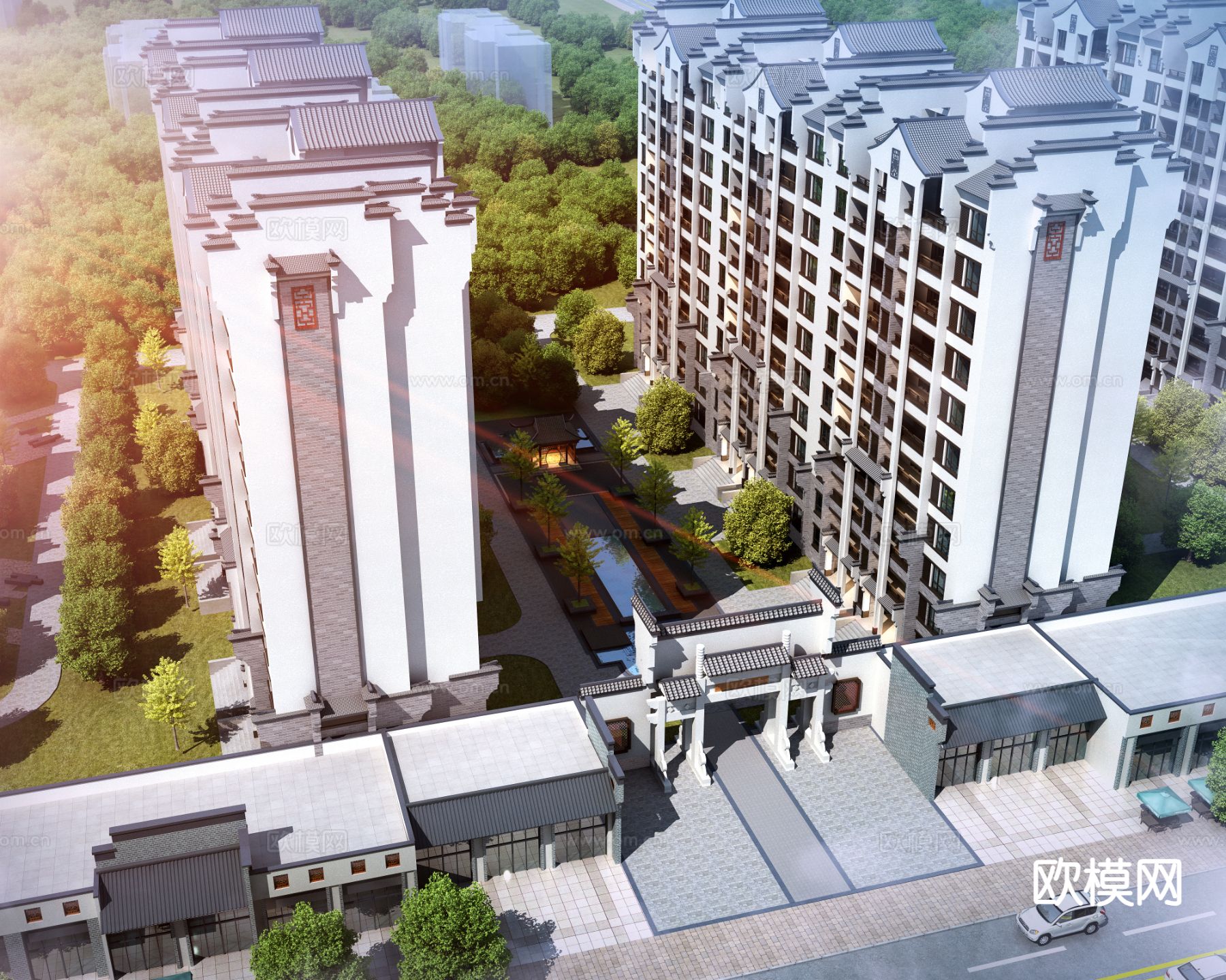 中式住宅楼外观3d模型下载