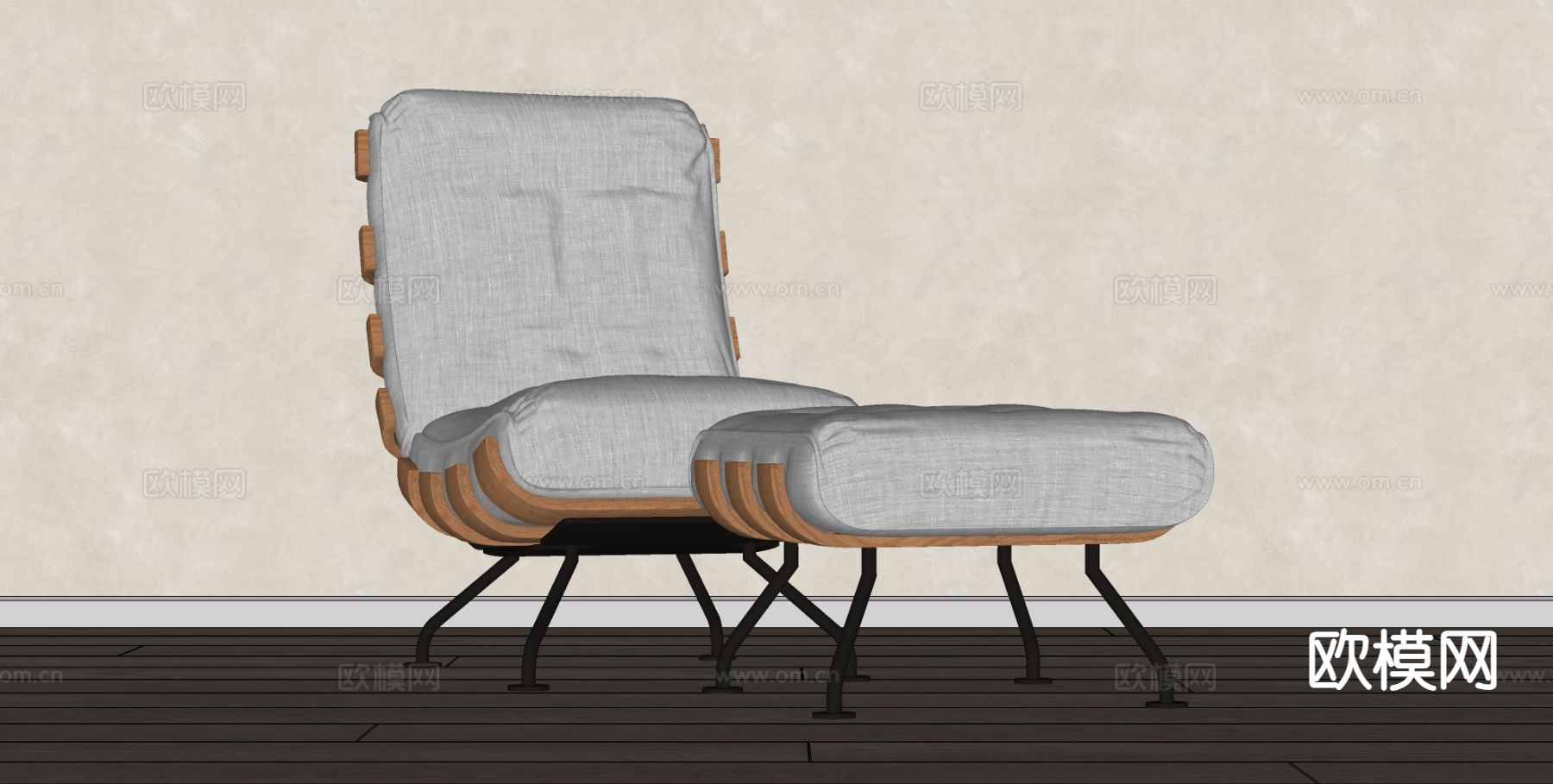 中古风躺椅su模型下载（渲染图1）