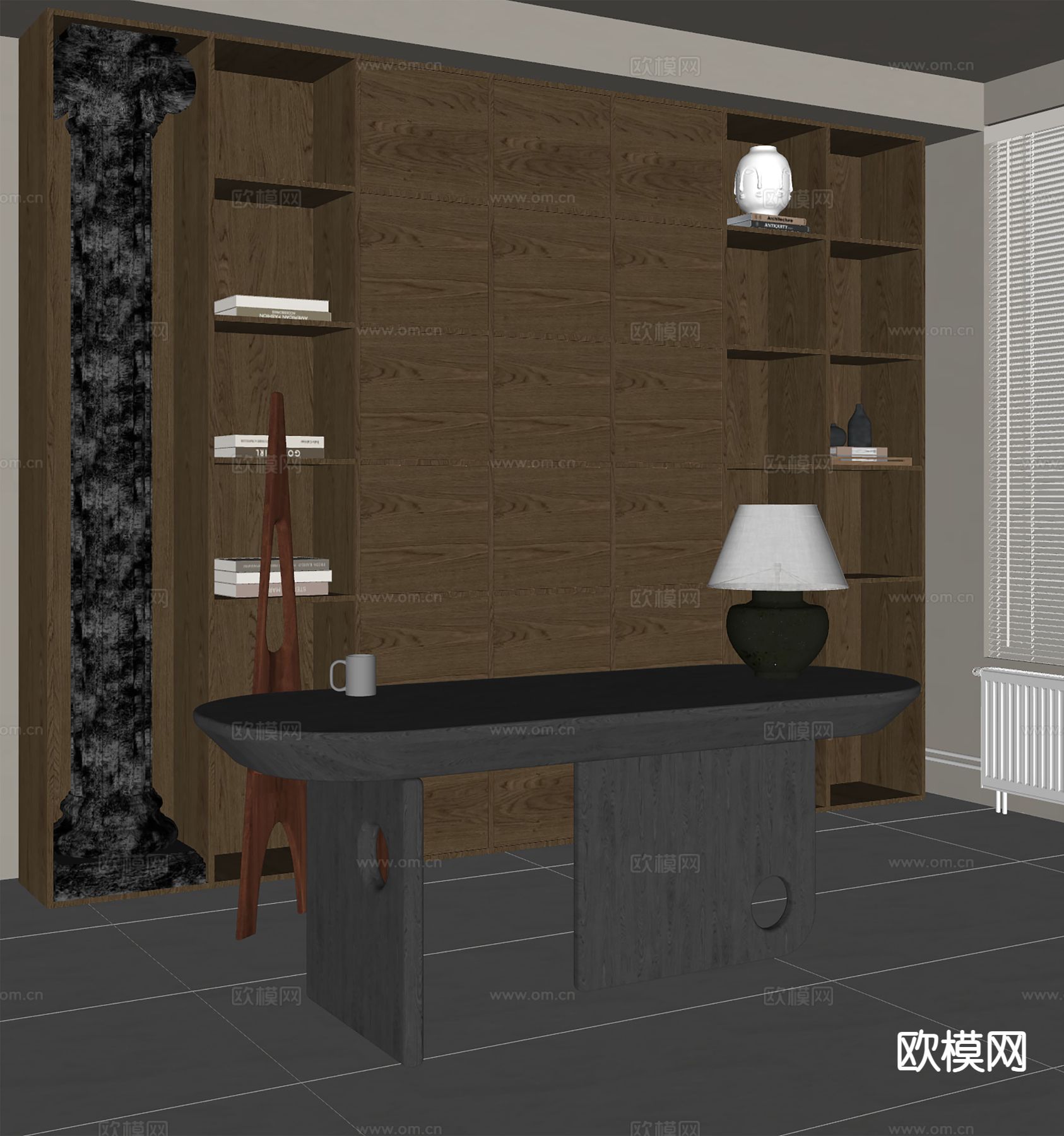 中古风书桌椅su模型下载（渲染图1）