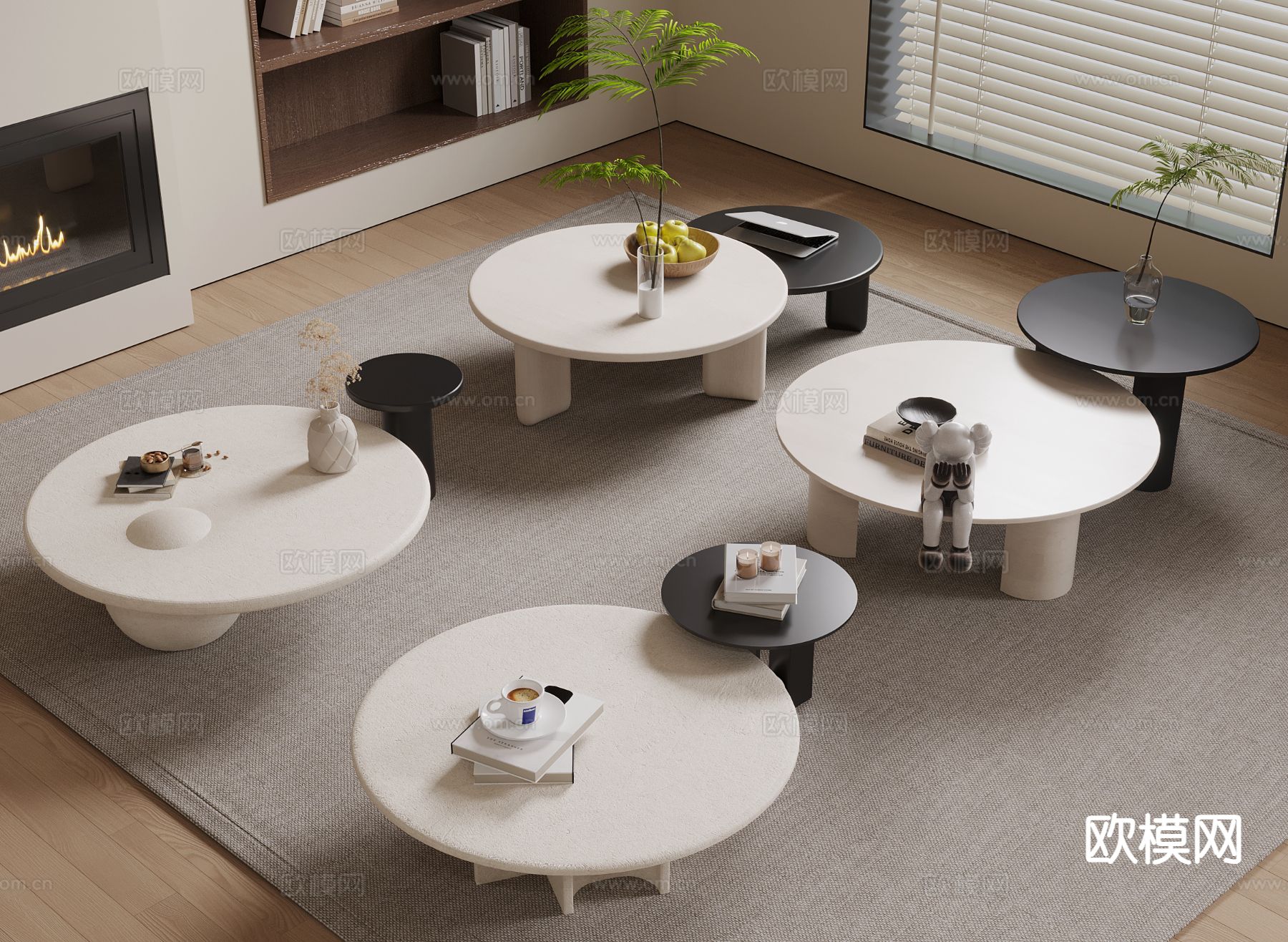 奶油风茶几 子母茶几3d模型下载
