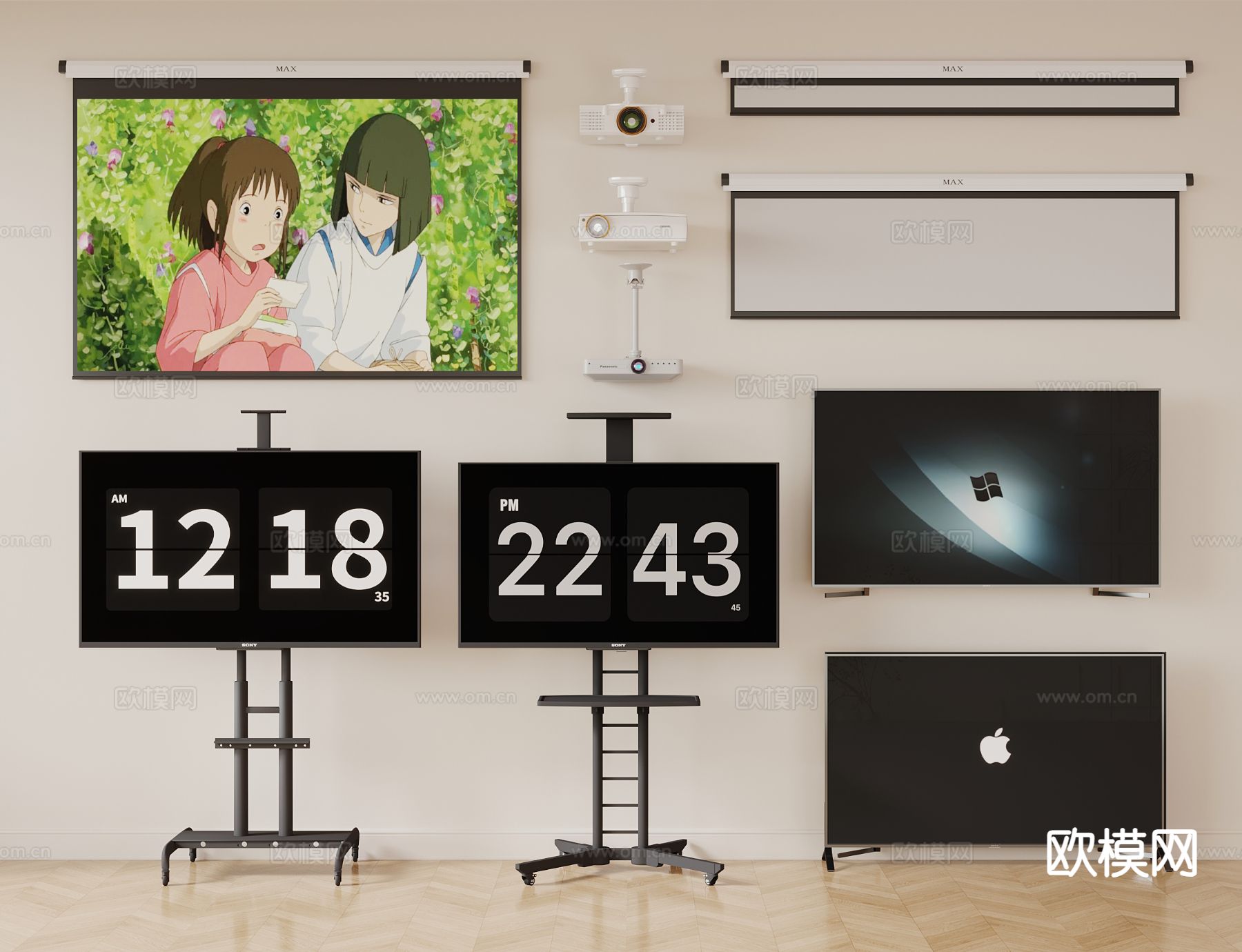 移动电视 投影仪 投影幕布3d模型下载