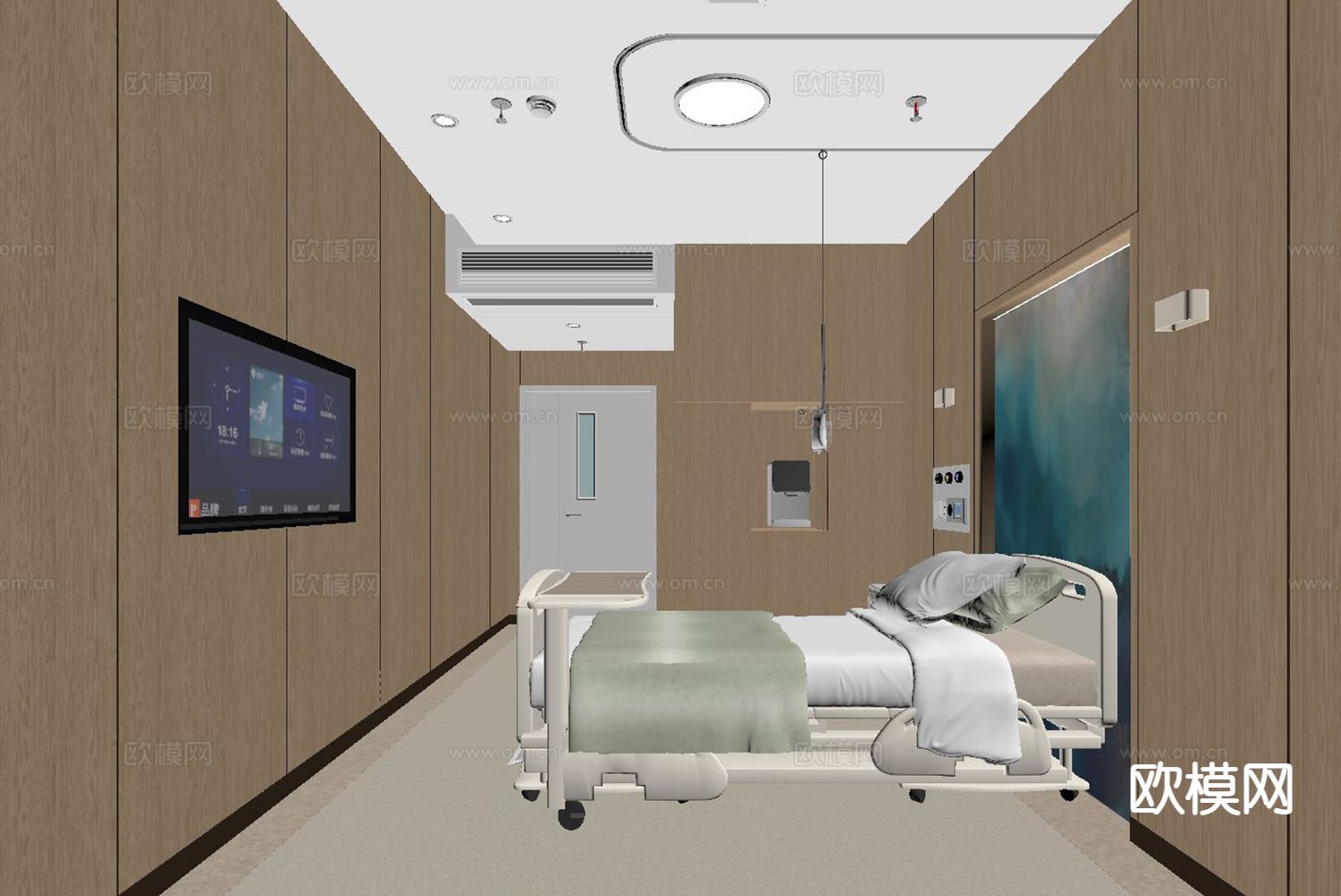 现代医院病房 单人病房su模型下载（渲染图1）