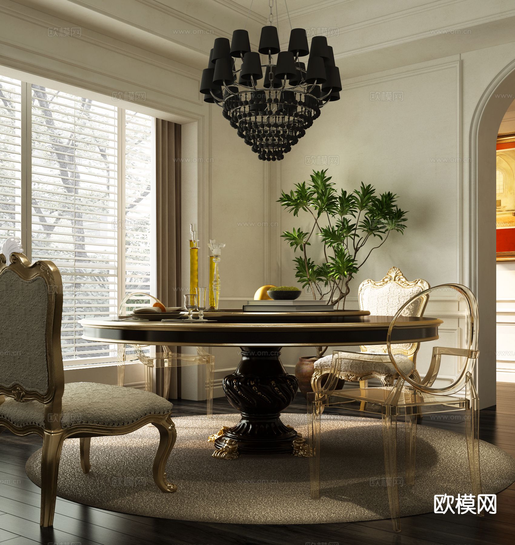 欧式古典餐桌椅3d模型下载