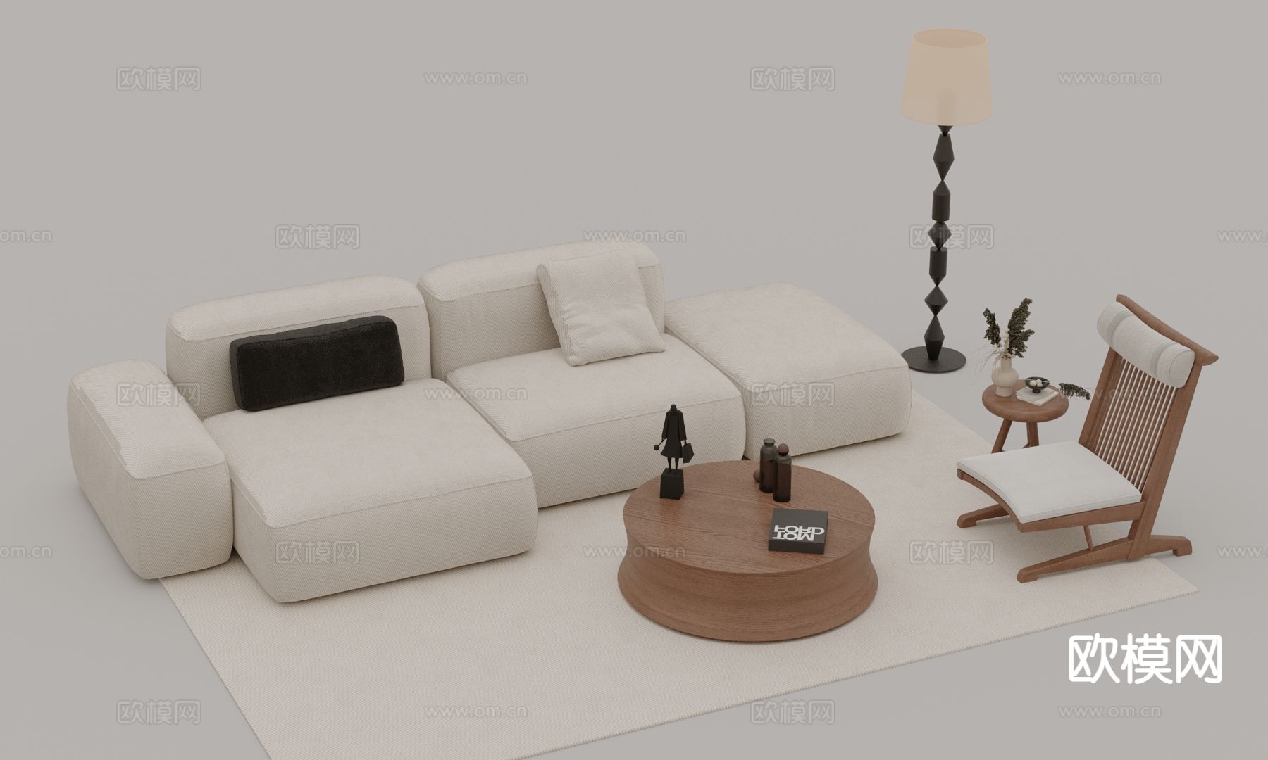 侘寂组合沙发3d模型下载